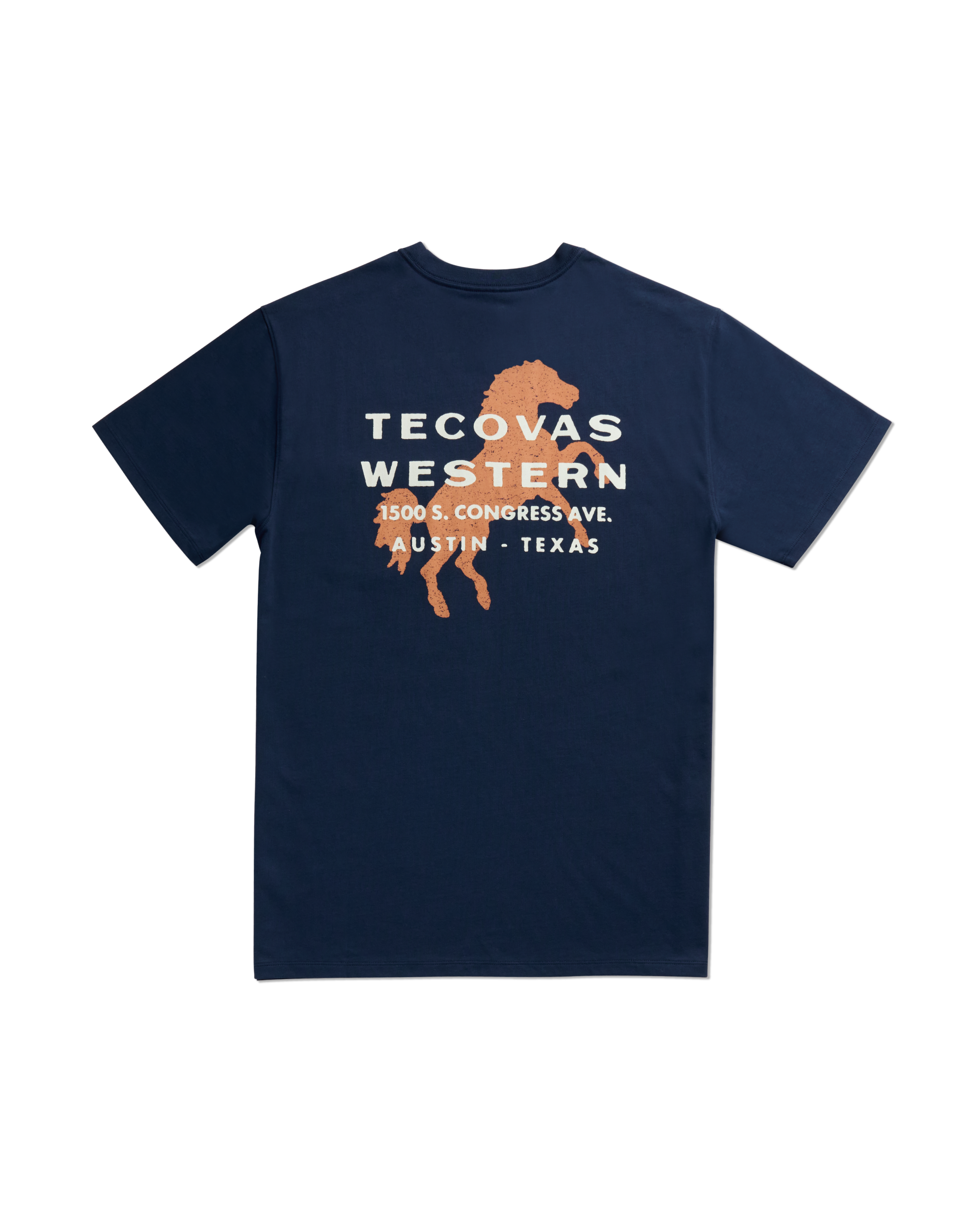Men's Western Horseman Pocket Tee - Navy White Supima Cotton
