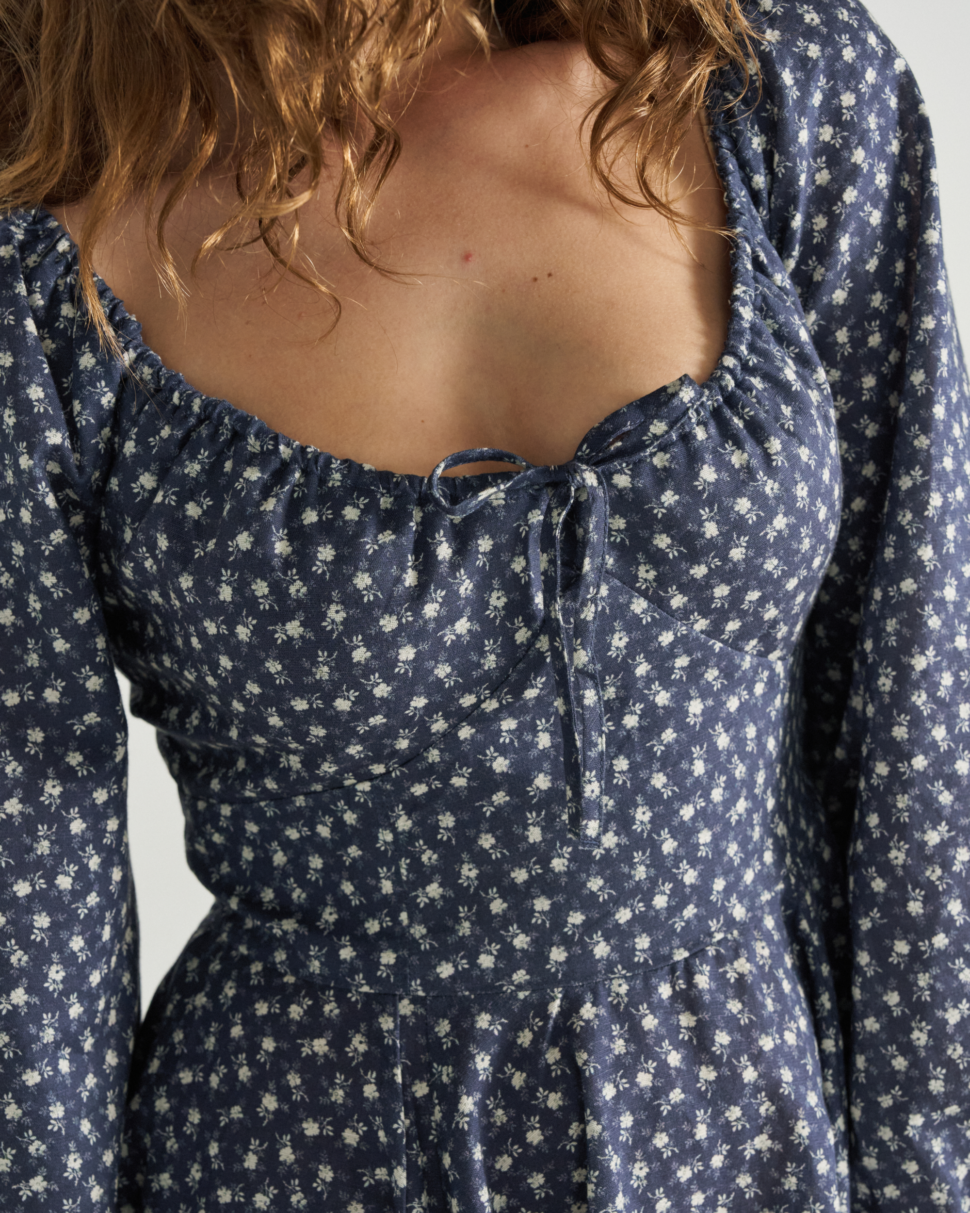 Women's Long Sleeve Mini Dress - Navy Bone Cotton Blend