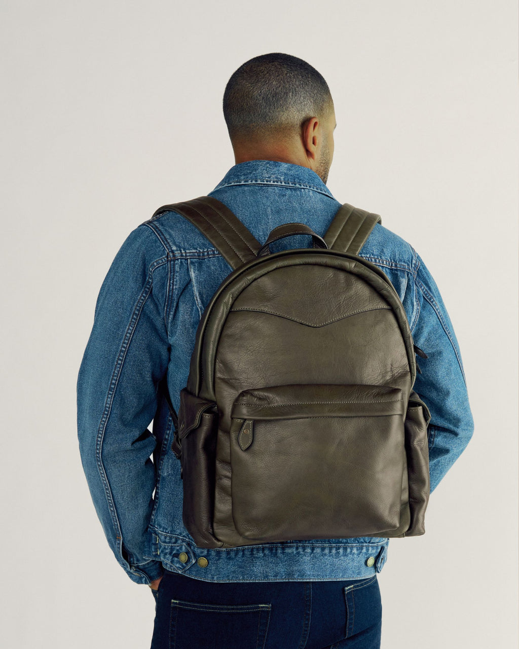 Men's Leather Backpack - Dark Olive Cowhide
