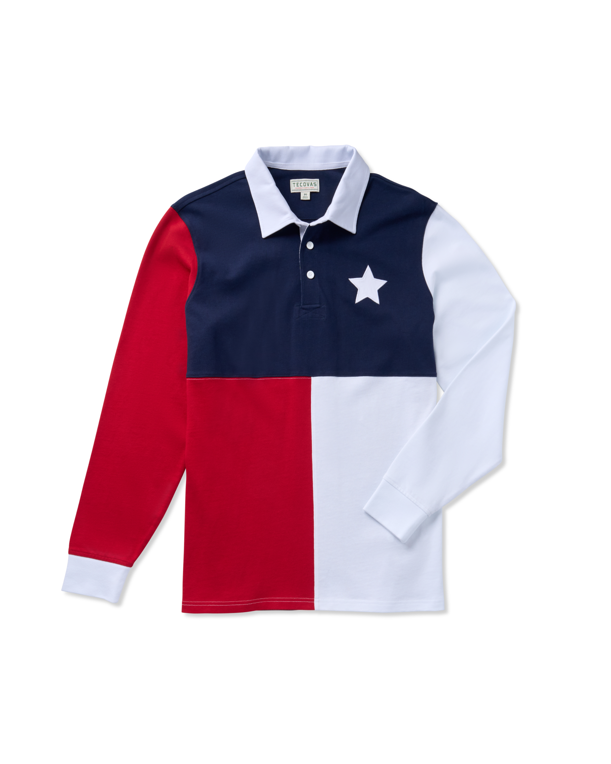 Men's Long Sleeve Polo - Red White Cotton