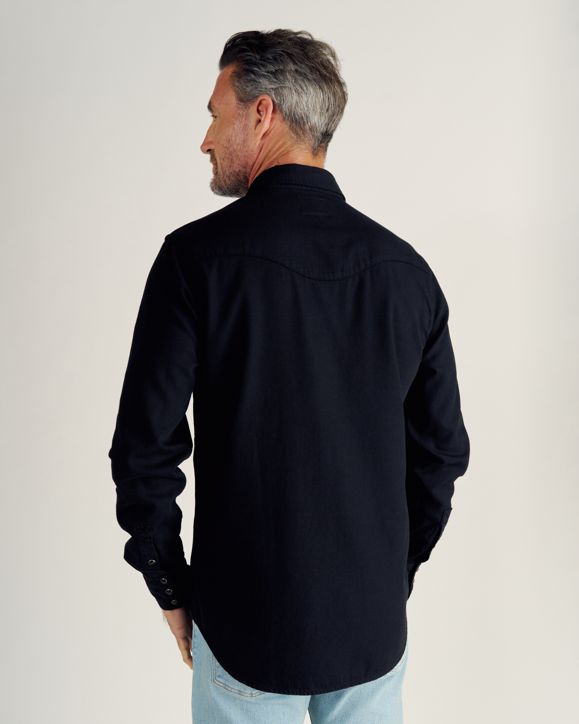 Men's Denim Long Sleeve Pearl Snap - Black Denim