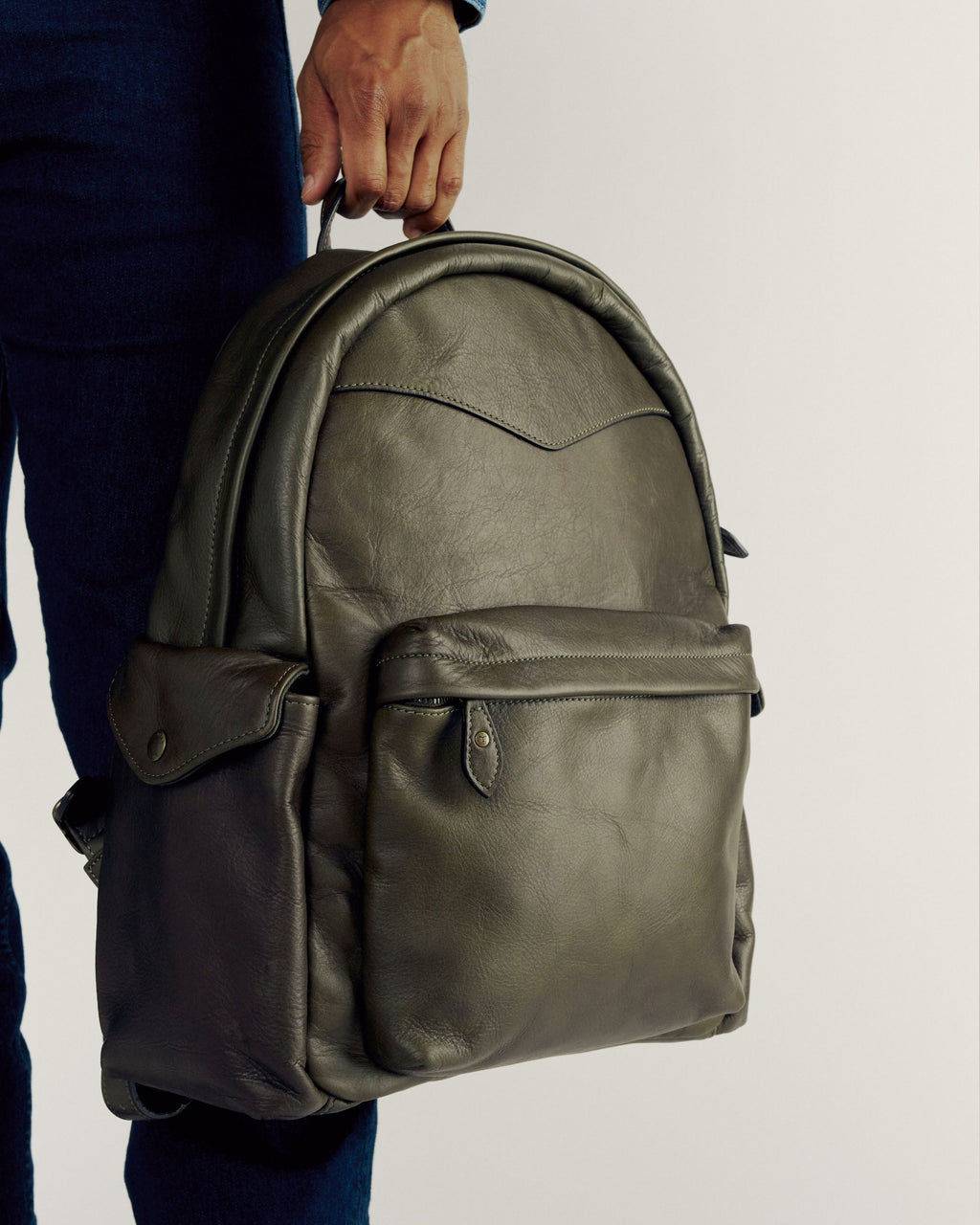 Men's Leather Backpack - Dark Olive Cowhide