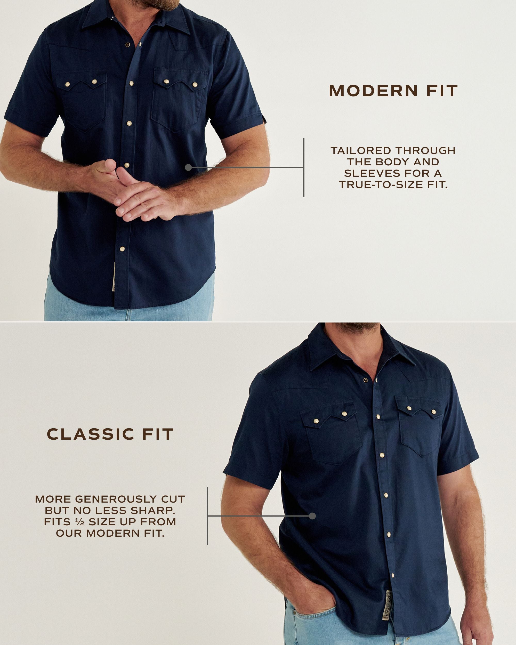 Men's Classic Fit Vintage Weight Sawtooth Short Sleeve Pearl Snap - Navy Cotton