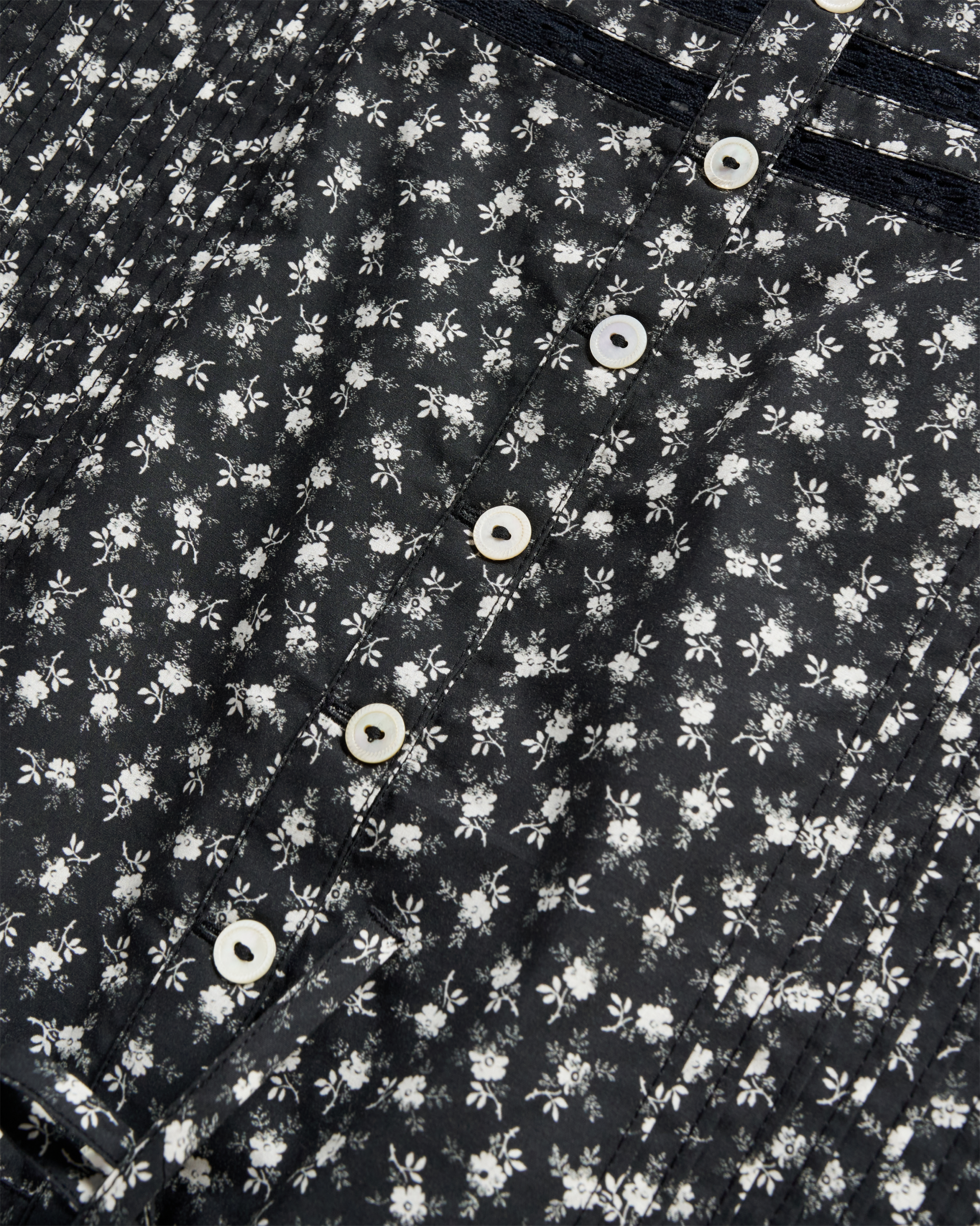 Women's Long Sleeve Cotton Poplin Top - Black White Cotton