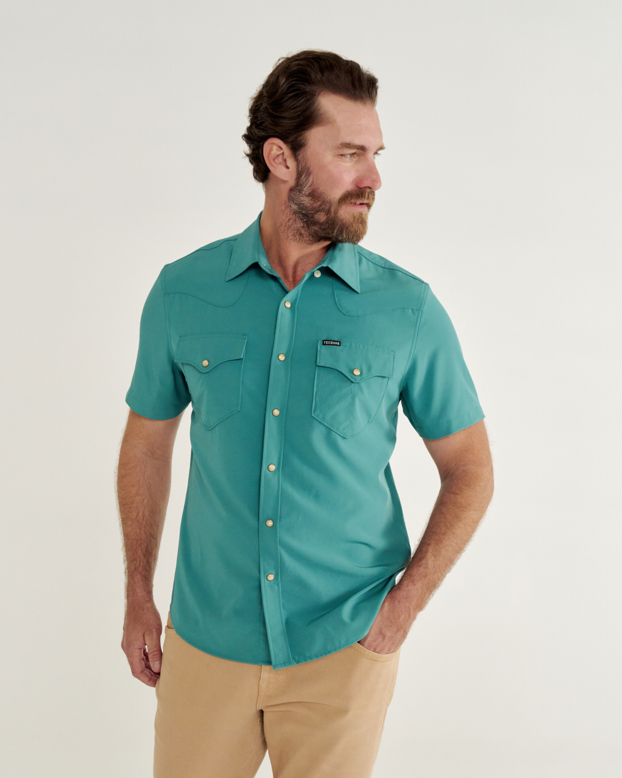 Men's Performance Short Sleeve Western Pearl Snap - Deep Jungle Performance