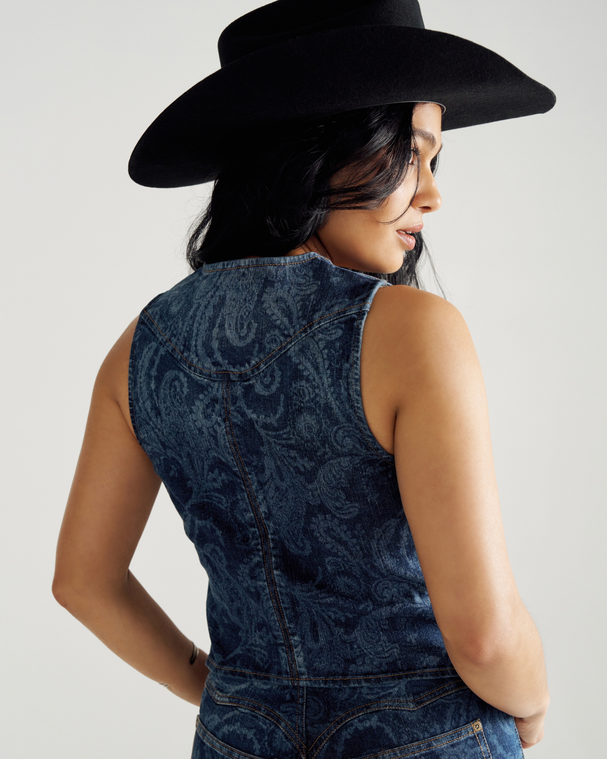 Women's Denim Vest - Blue Paisley Denim