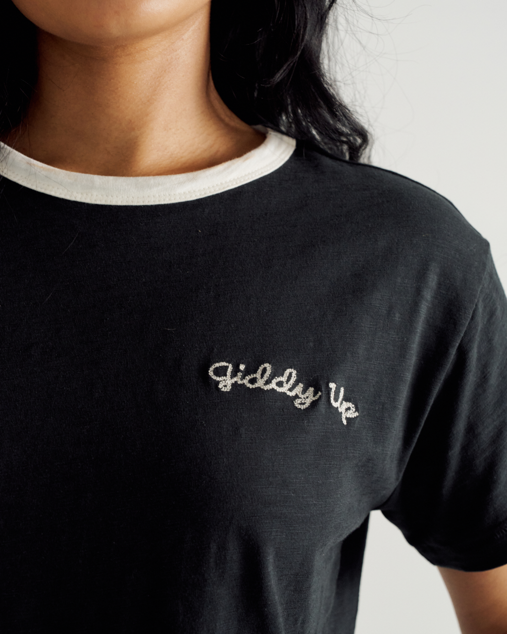Women's Vintage Ringer Tee - Black Bone Cotton
