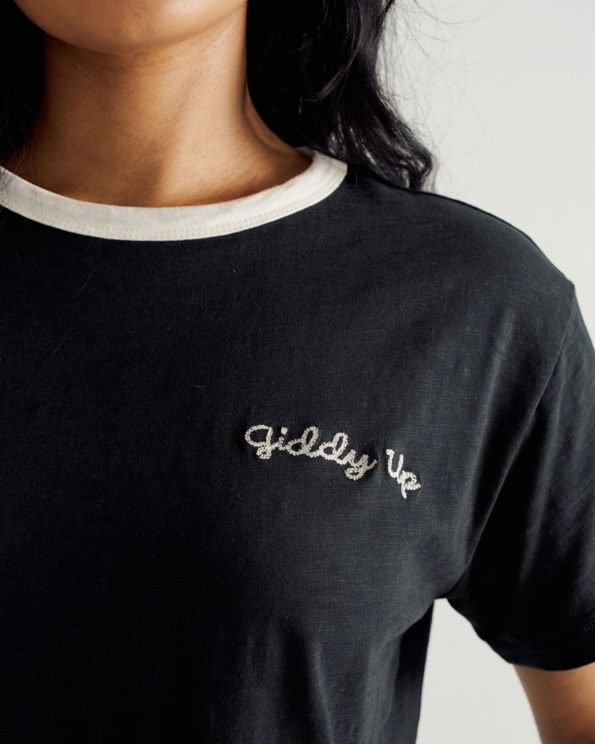 Women's Vintage Ringer Tee - Black Bone Cotton