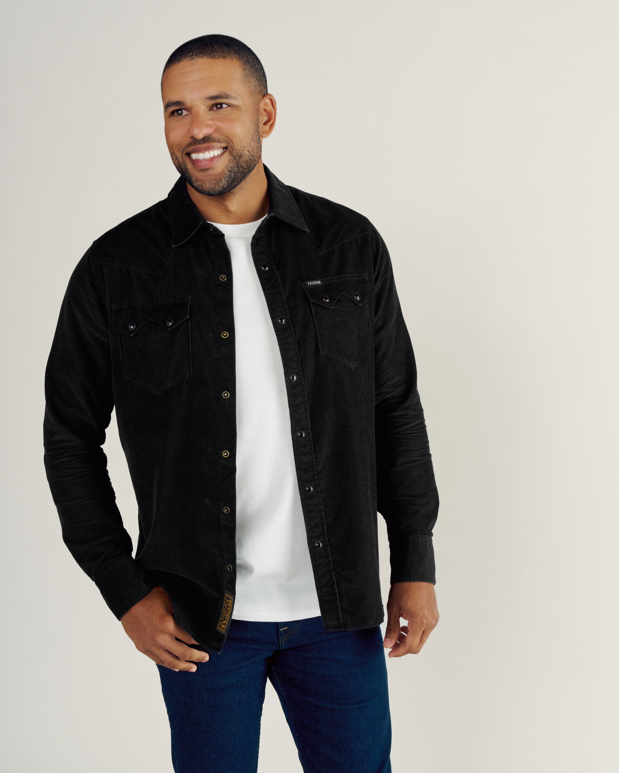 Men's Long Sleeve Texas Weight Corduroy Pearl Snap - Black Corduroy
