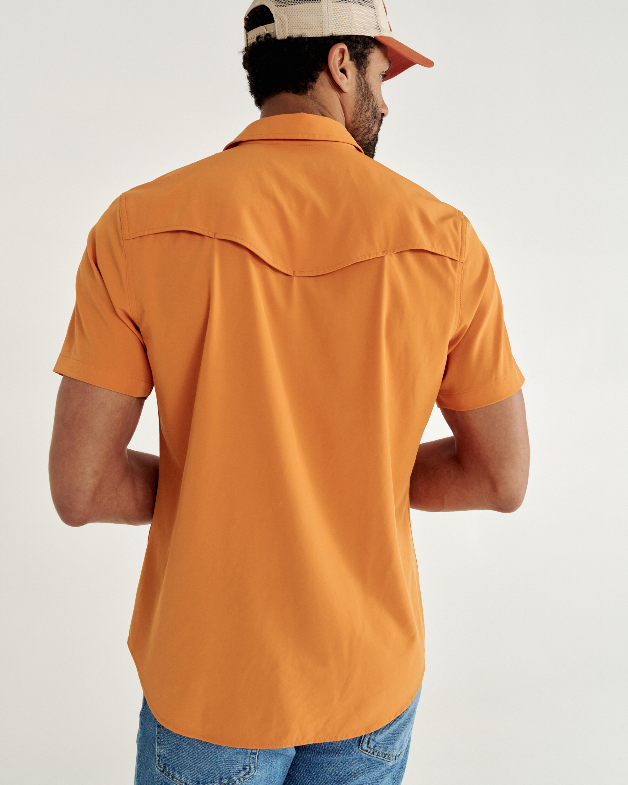 Men's Performance Short Sleeve Western Pearl Snap - Orange Zest Performance