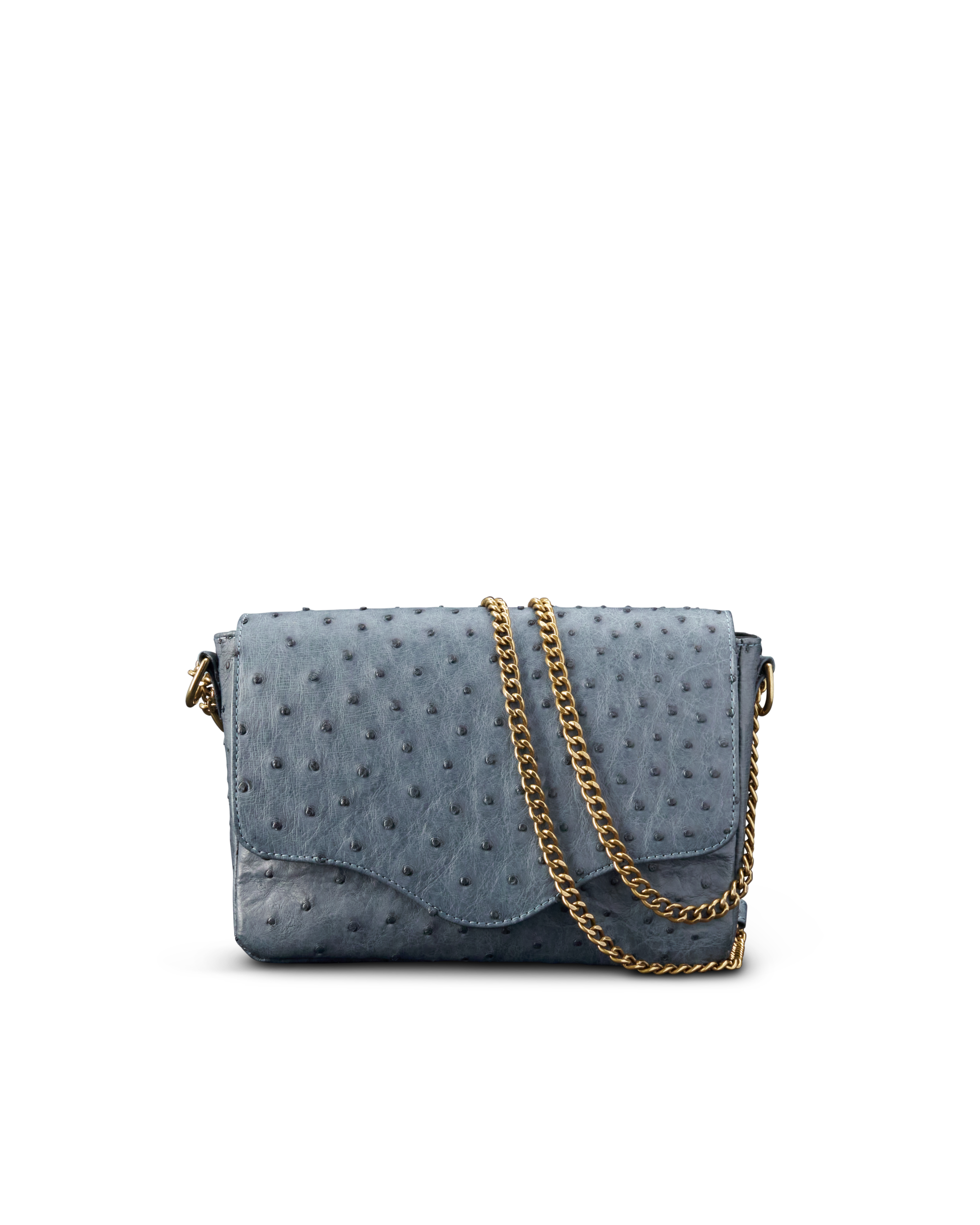 Ostrich Shoulder Bag - Blue Ostrich