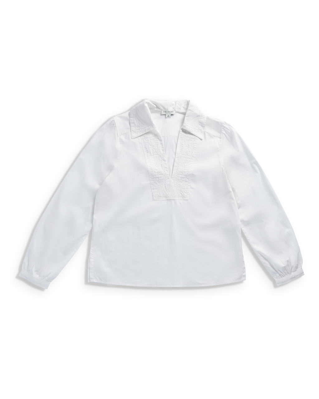 Women's Long Sleeve Embroidered Cotton Popover Top - White Cotton