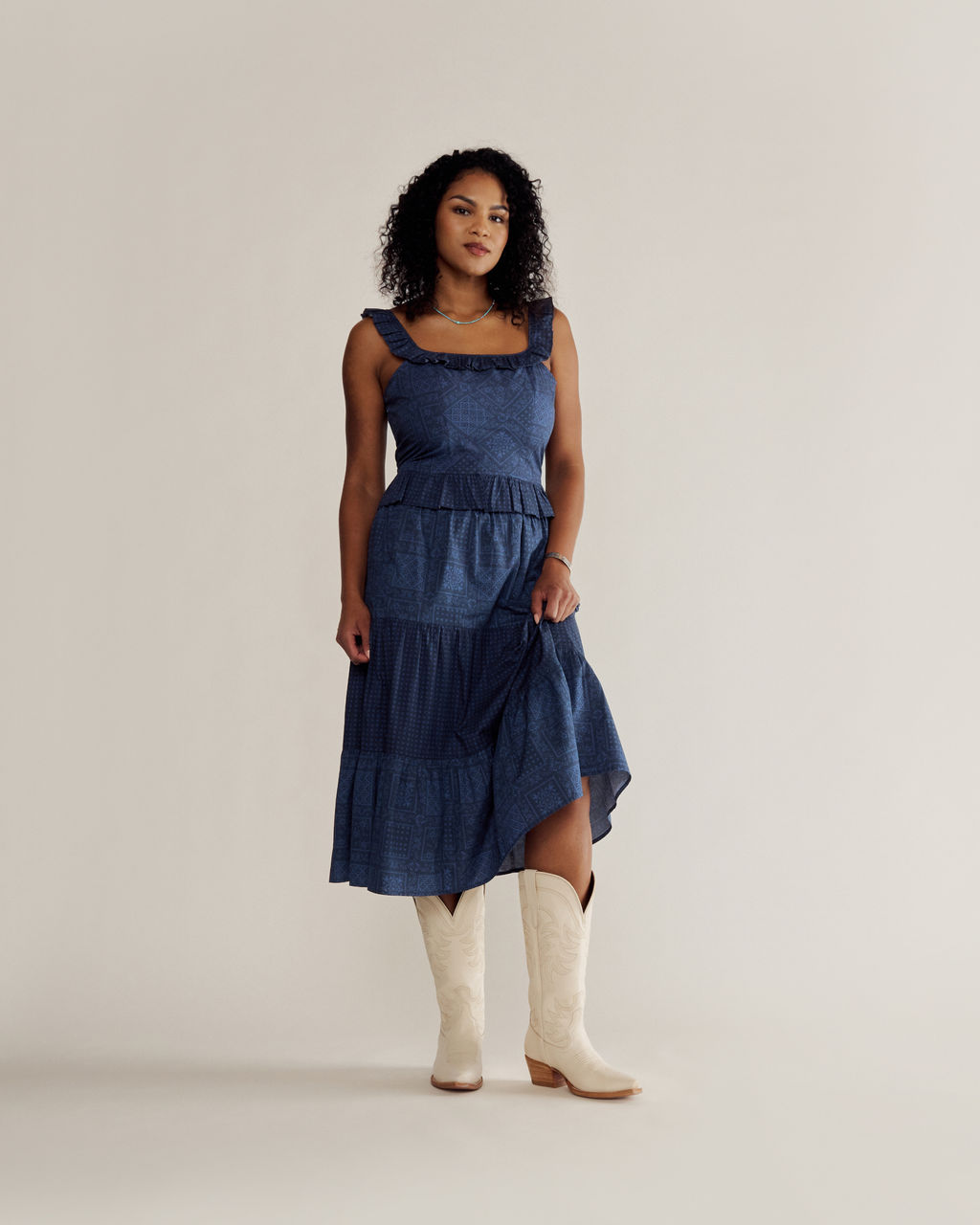 Women’s Bandana Midi Skirt - Navy Cotton