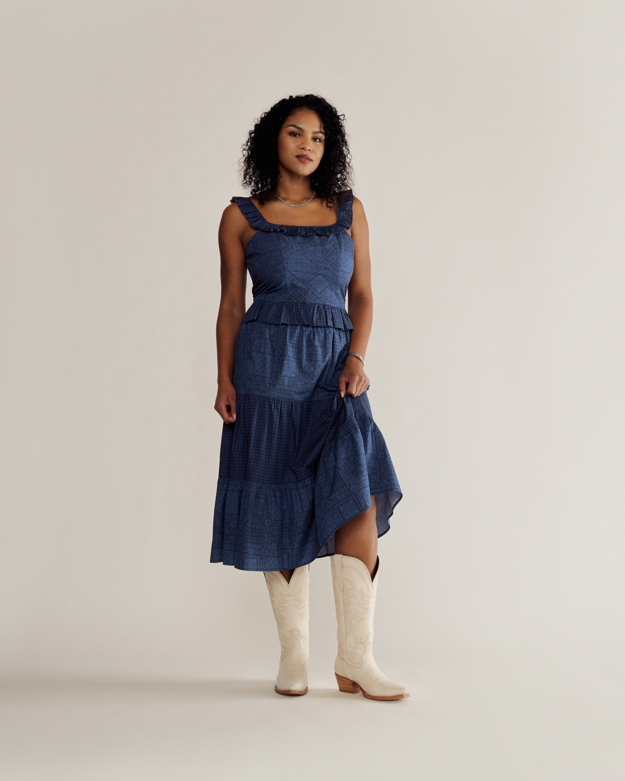 Women’s Bandana Midi Skirt - Navy Cotton