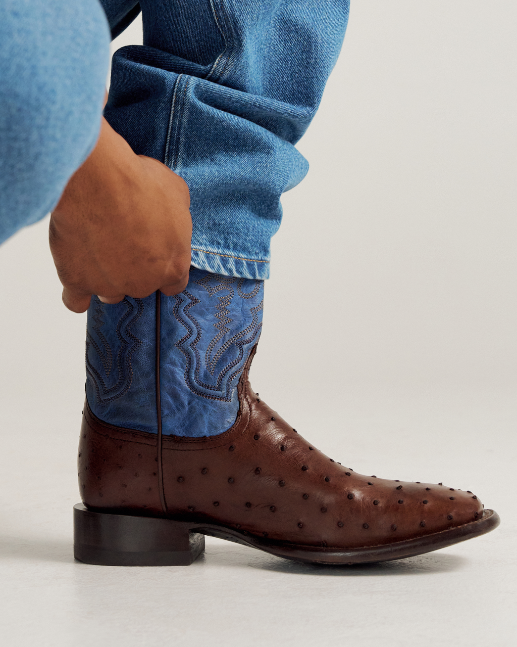 The Emmitt - Hazelnut Denim Ostrich