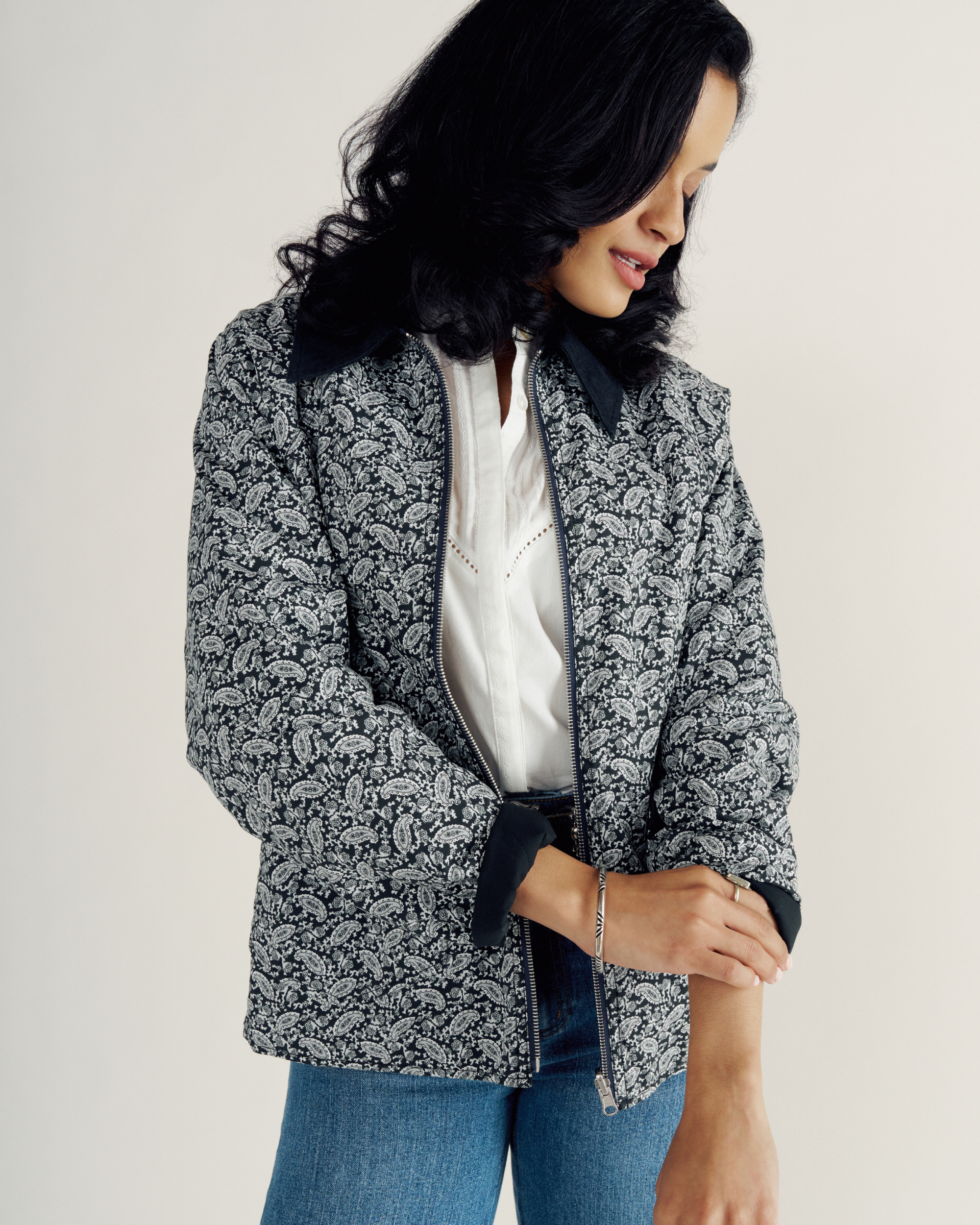 Women's Liner Jacket - Black White Polyester Blend