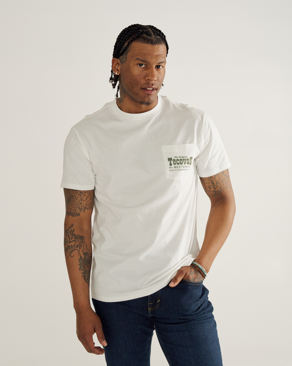 Men's Original Western Pocket Tee - Bone Green Pima Cotton