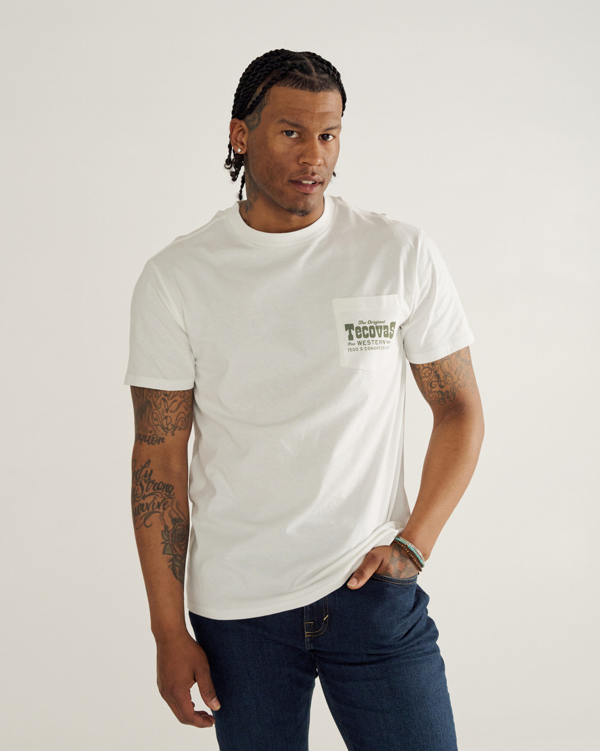 Men's Original Western Pocket Tee - Bone Green Pima Cotton