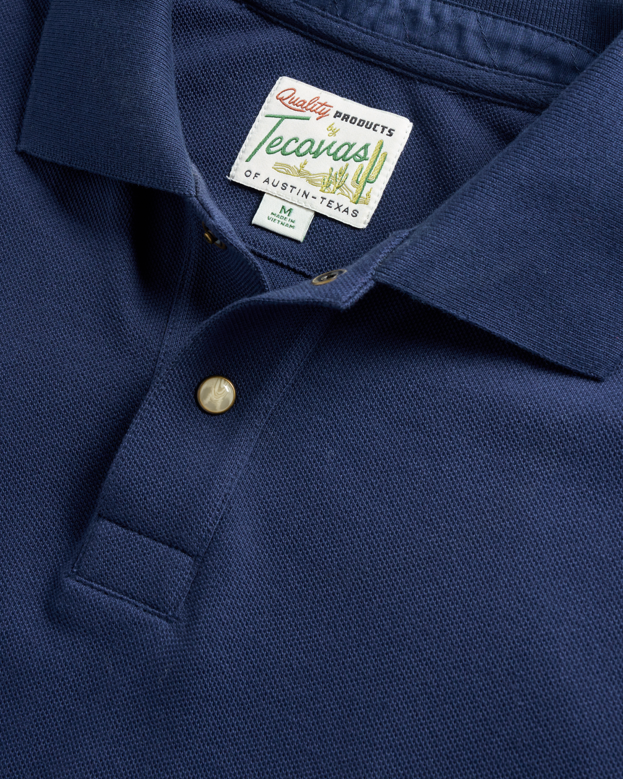 Men's Polo Short Sleeve Pearl Snap - Navy Cotton