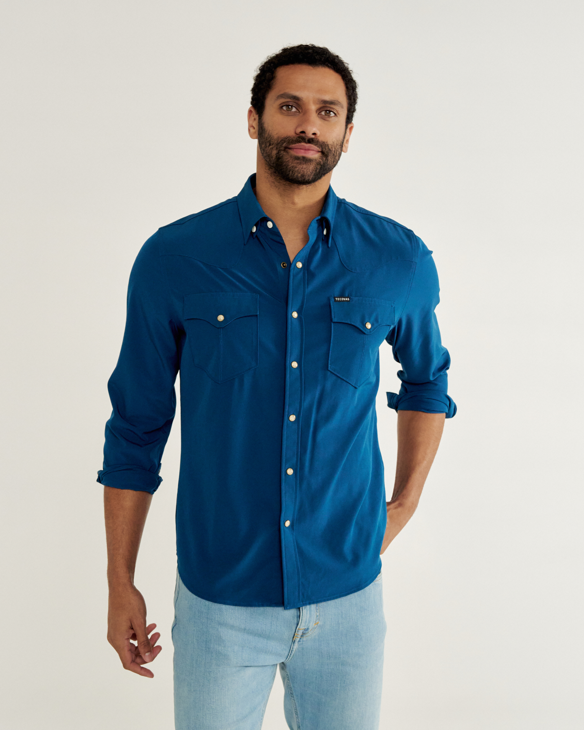 Men's Performance Long Sleeve Western Pearl Snap - Sailor Blue Performance