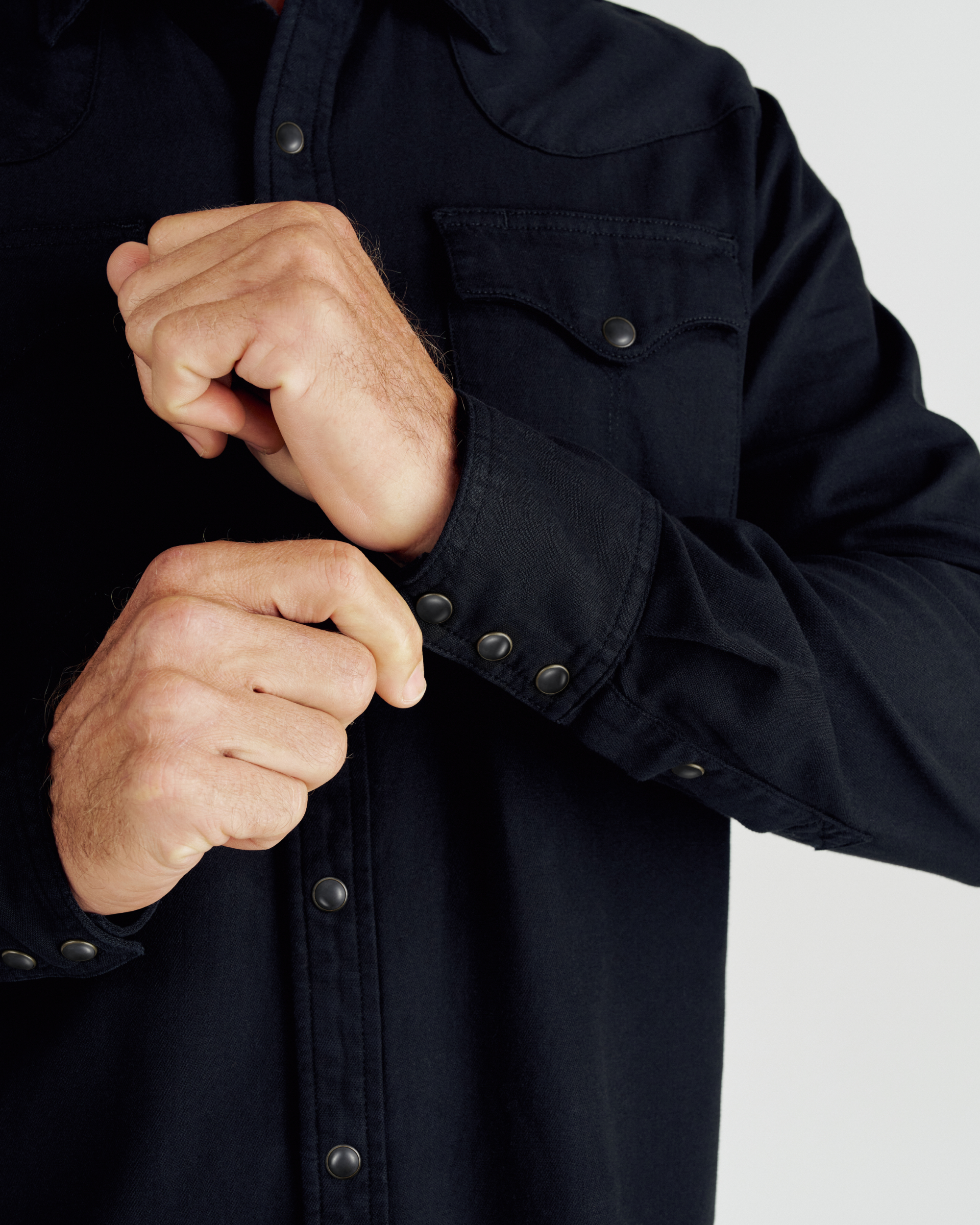 Men's Denim Long Sleeve Pearl Snap - Black Denim