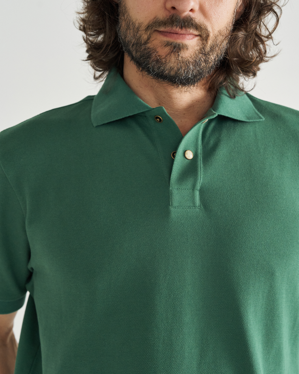 Men's Polo Short Sleeve Pearl Snap - Hunter Green Cotton