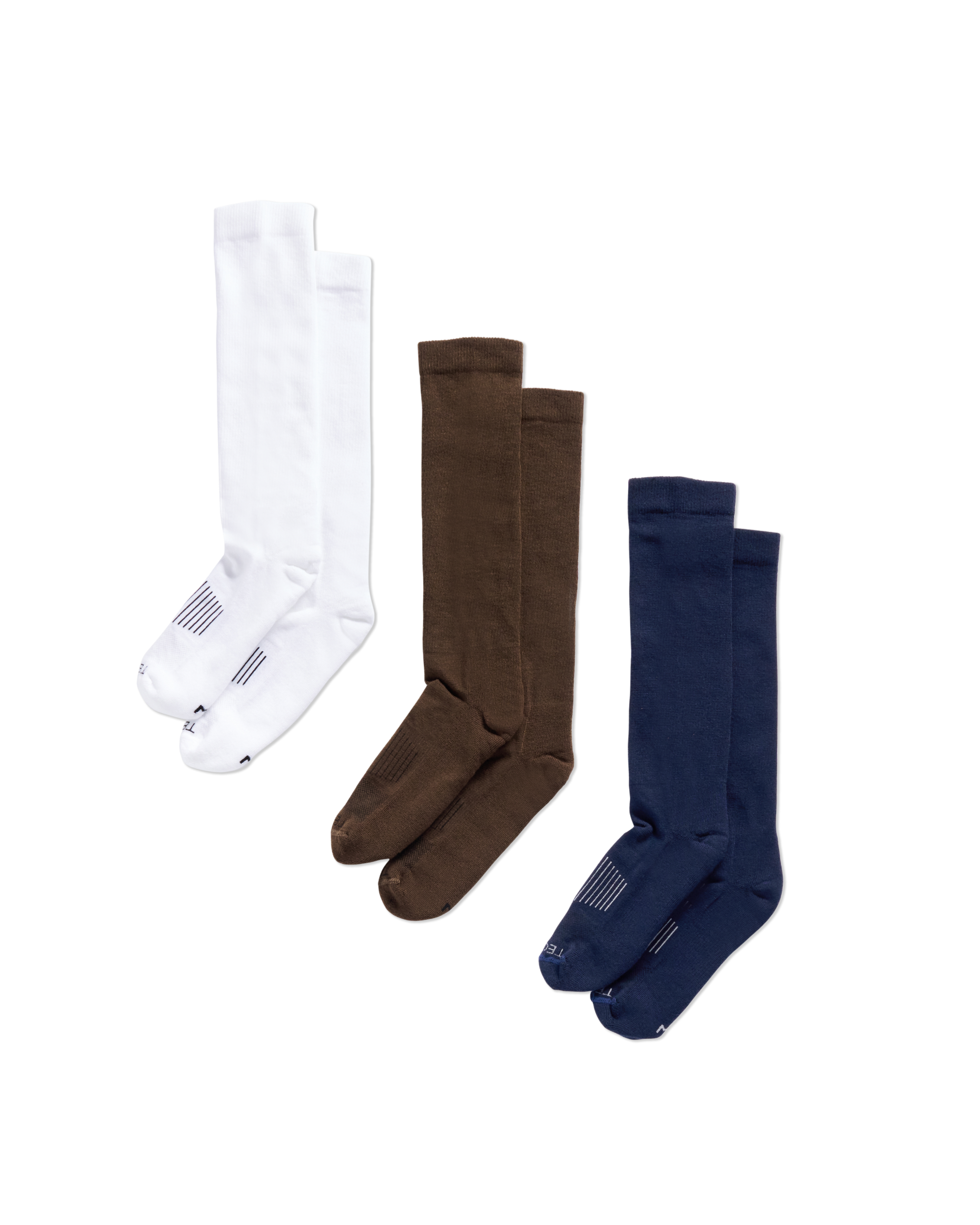 Over-The-Calf Socks (3-Pack) - Navy Brown White Polyester Spandex