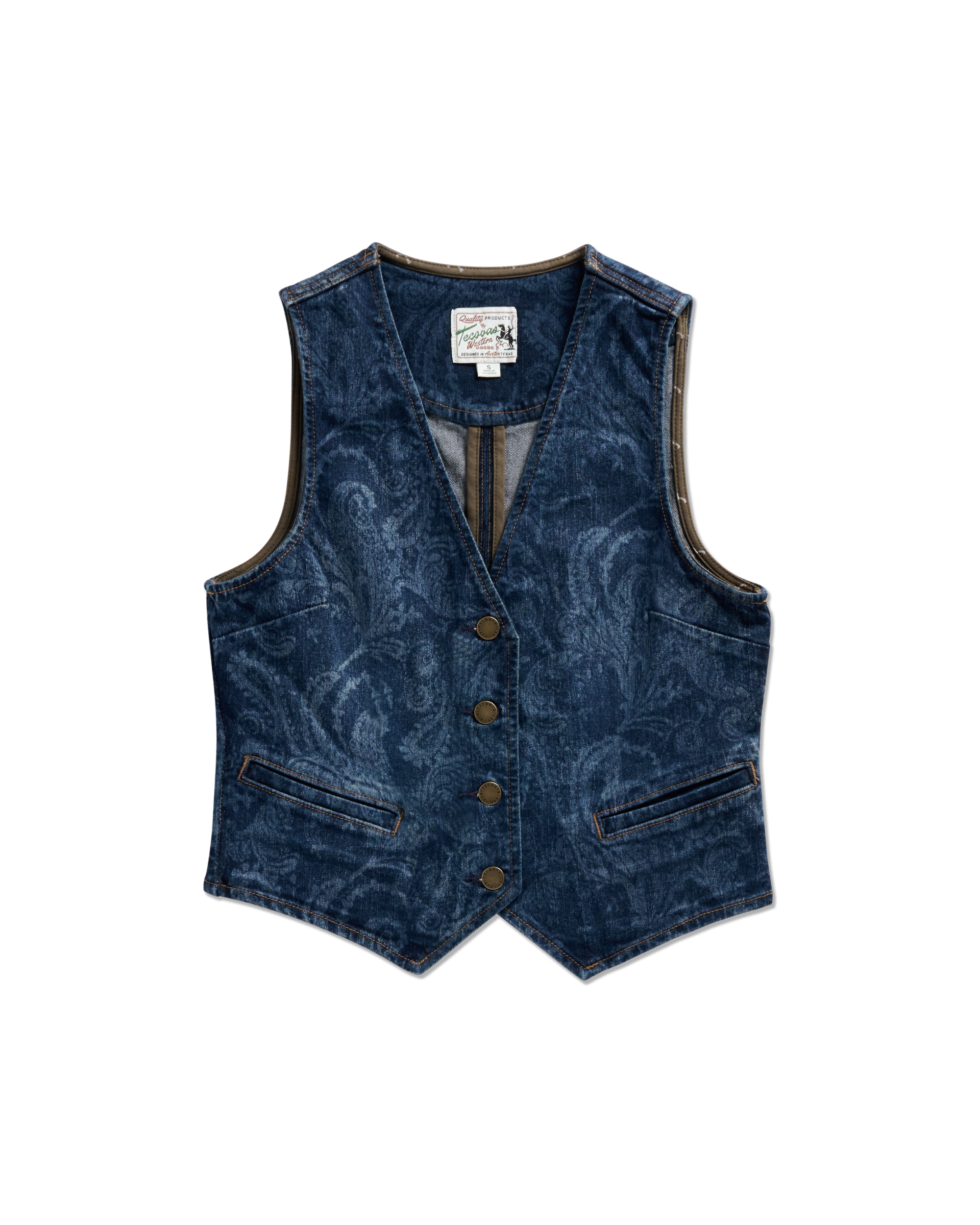Women's Denim Vest - Blue Paisley Denim