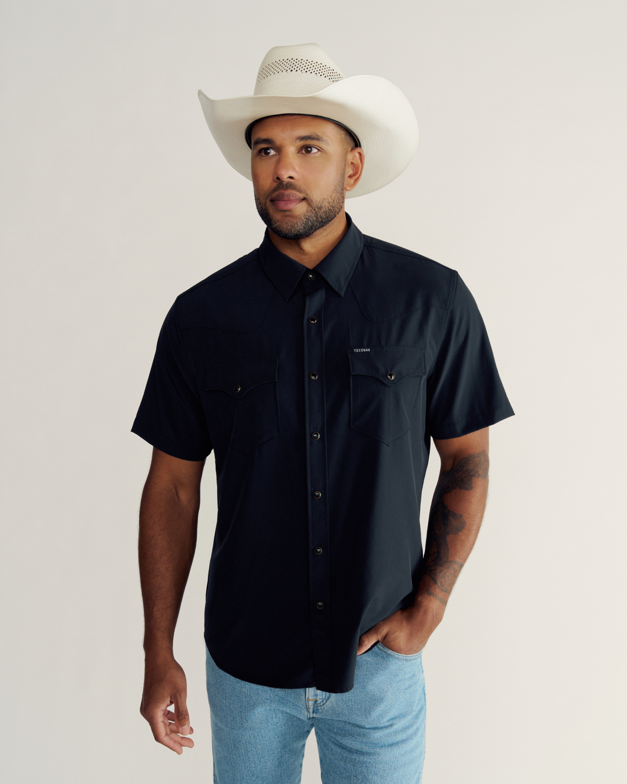 Men's Performance Short Sleeve Western Pearl Snap - Black Performance