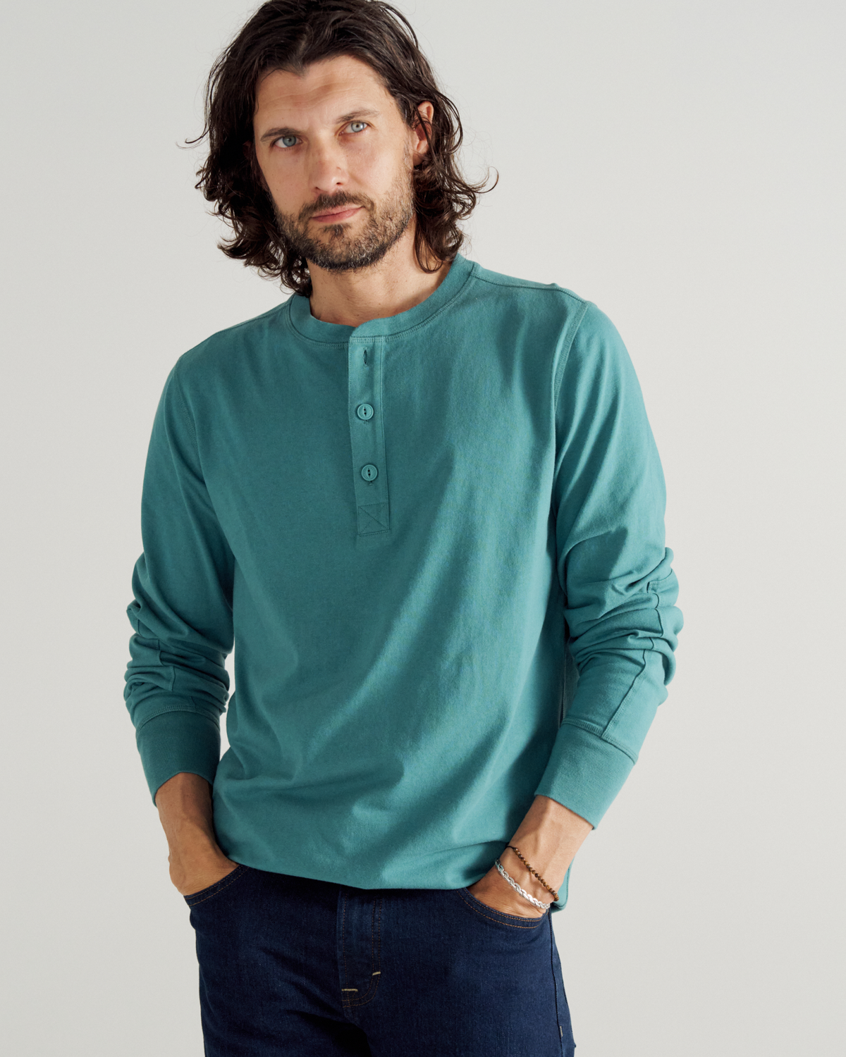 Men's Long Sleeve Henley - Hydro Cotton