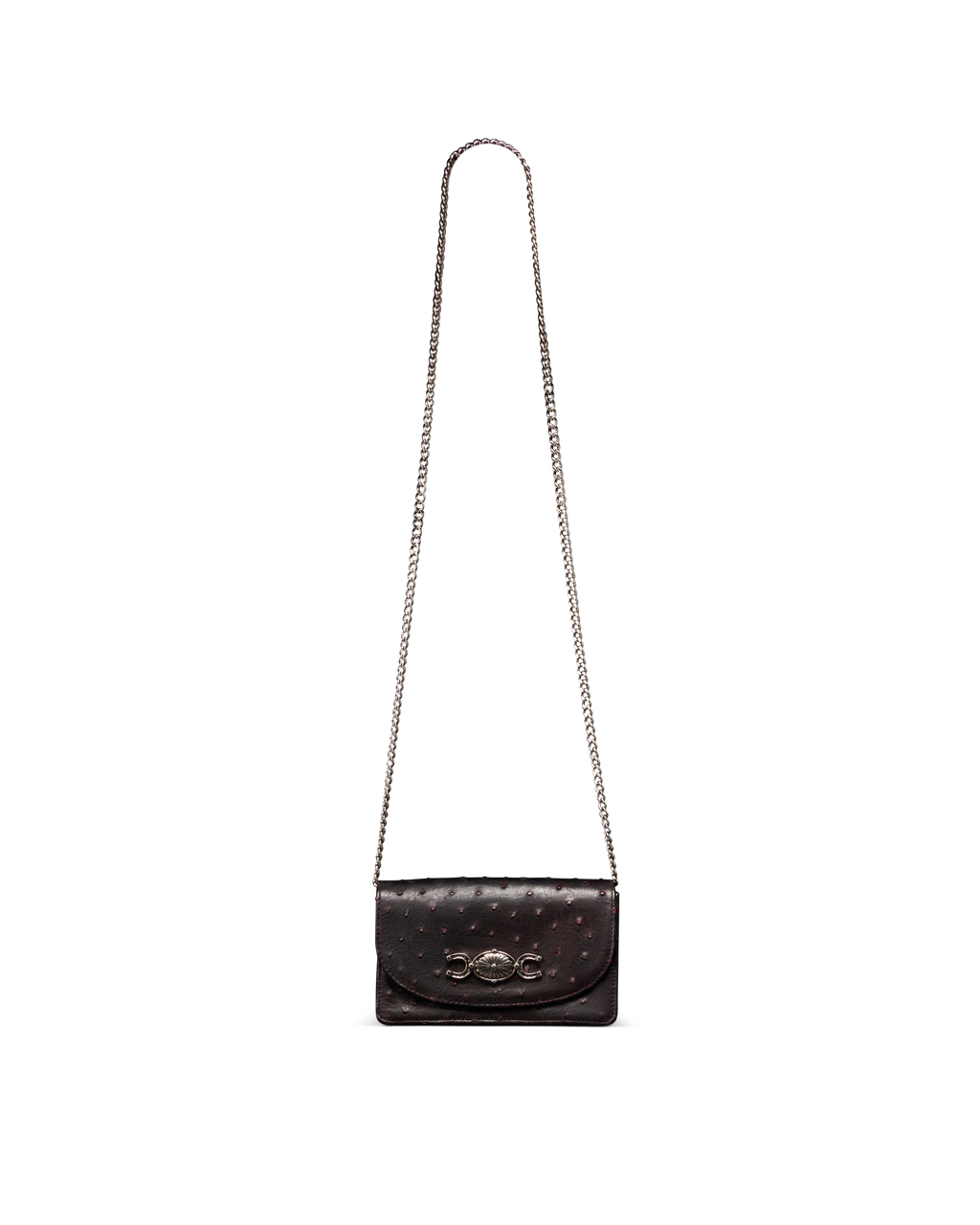 Concho Chain Crossbody - Black Cherry Ostrich