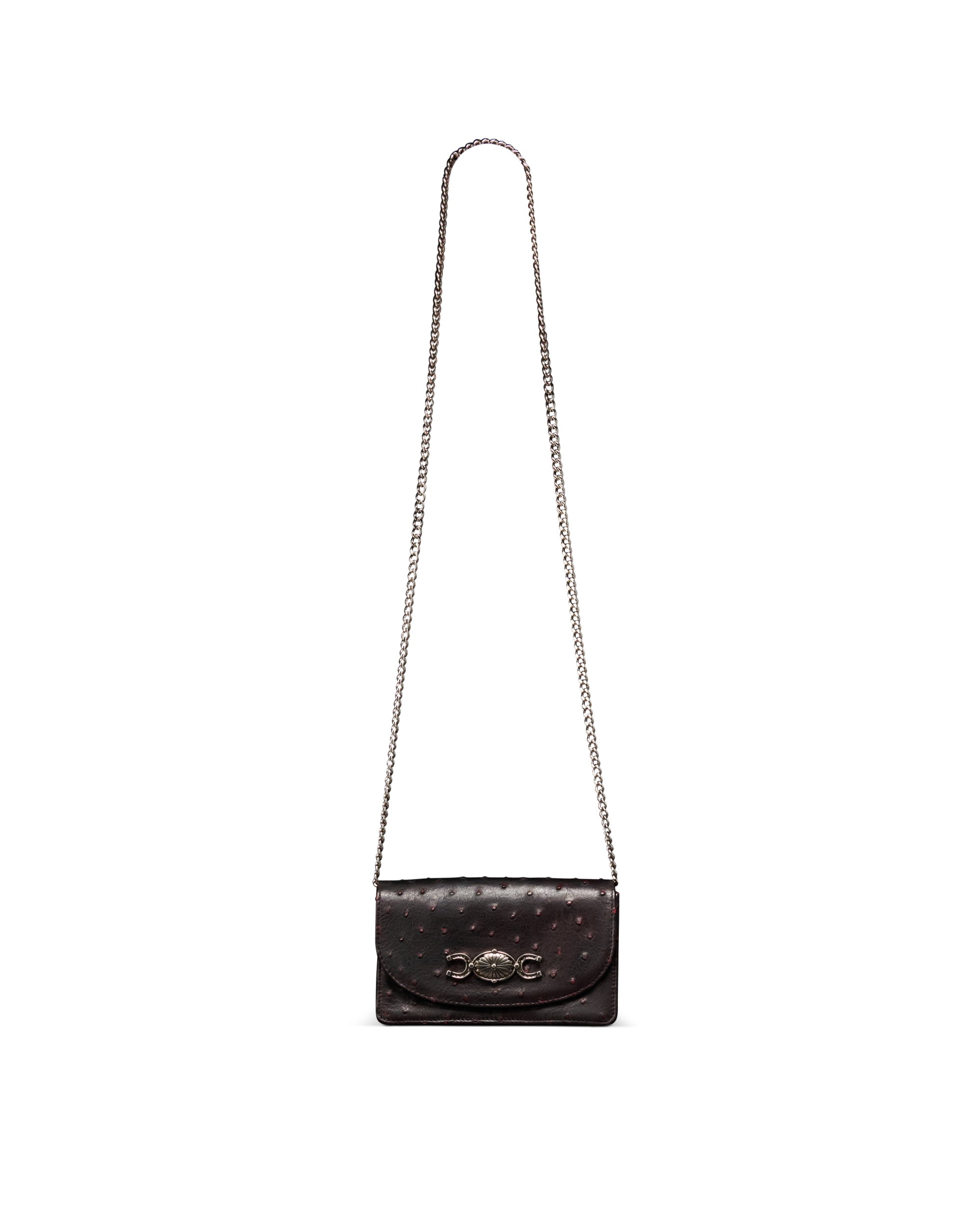 Concho Chain Crossbody - Black Cherry Ostrich