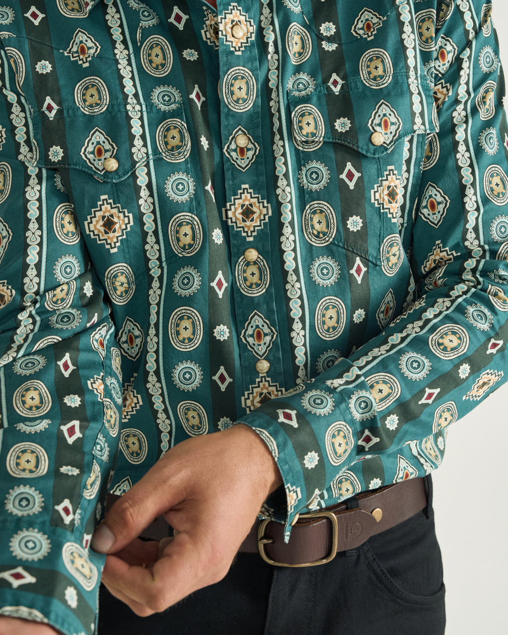 Men's Thorn Stopper Pearl Snap - Green Heron Multi Cotton
