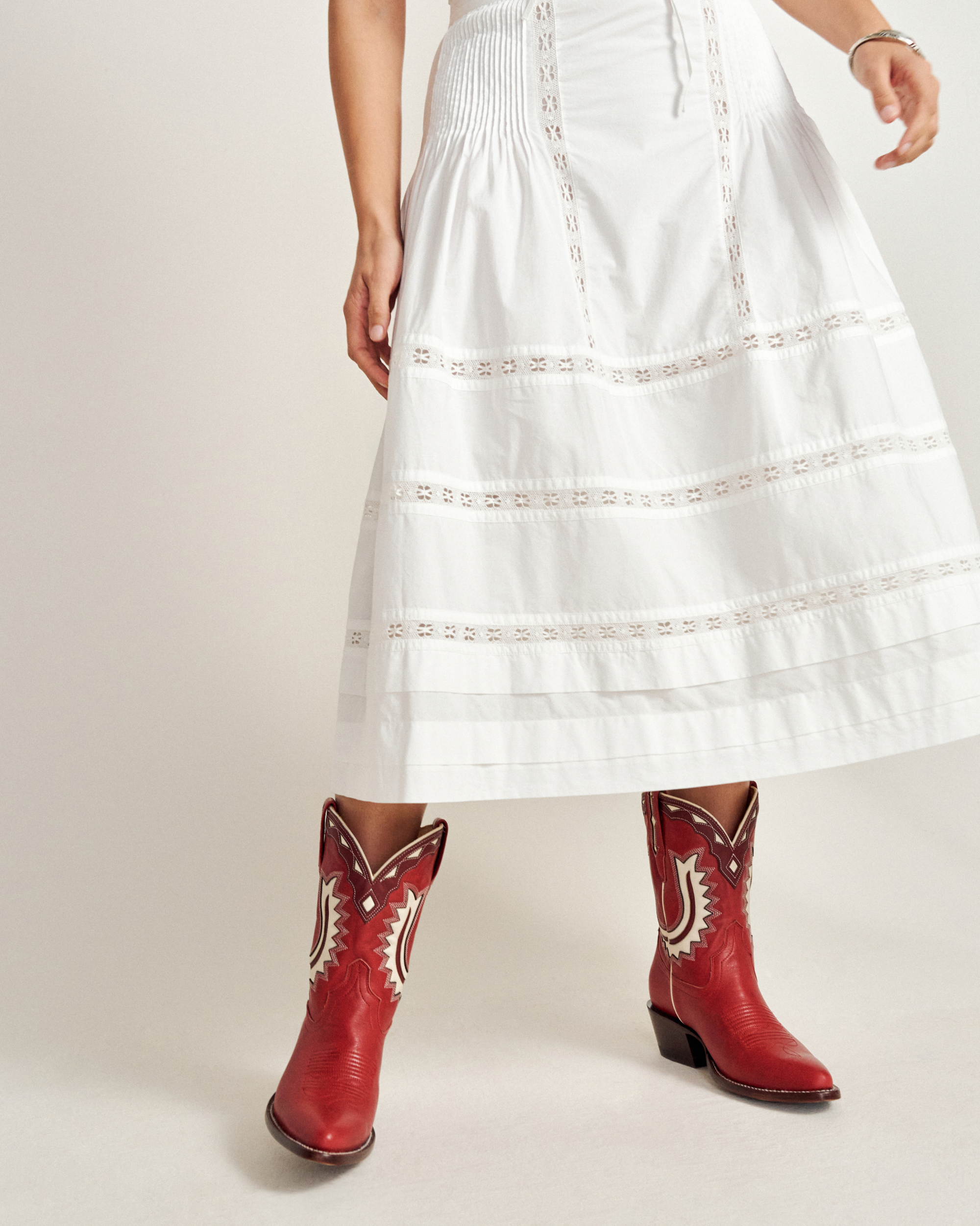 Women's Cotton Poplin Midi Skirt - White Cotton
