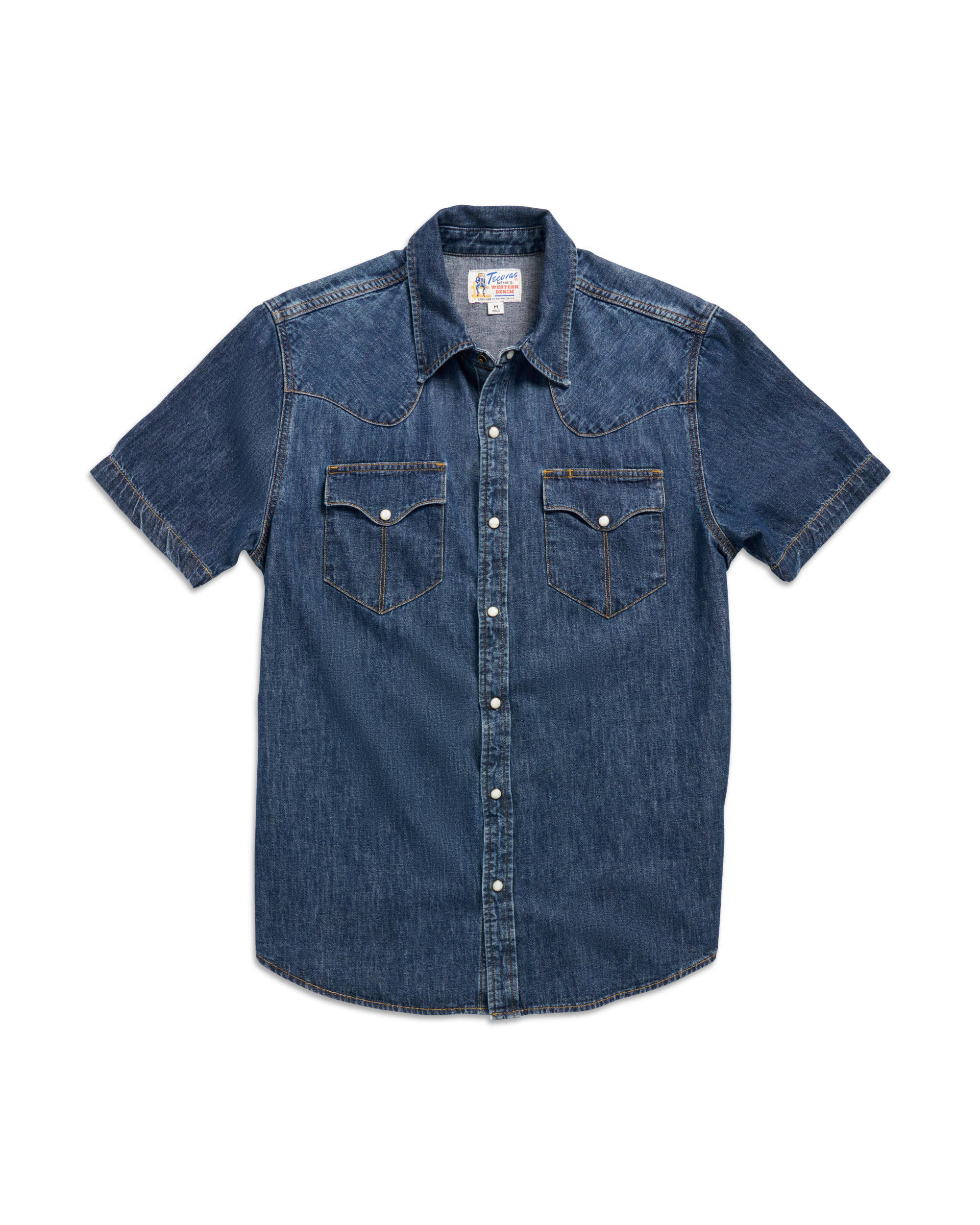 Men's Denim Short Sleeve Pearl Snap - Dark Wash Denim