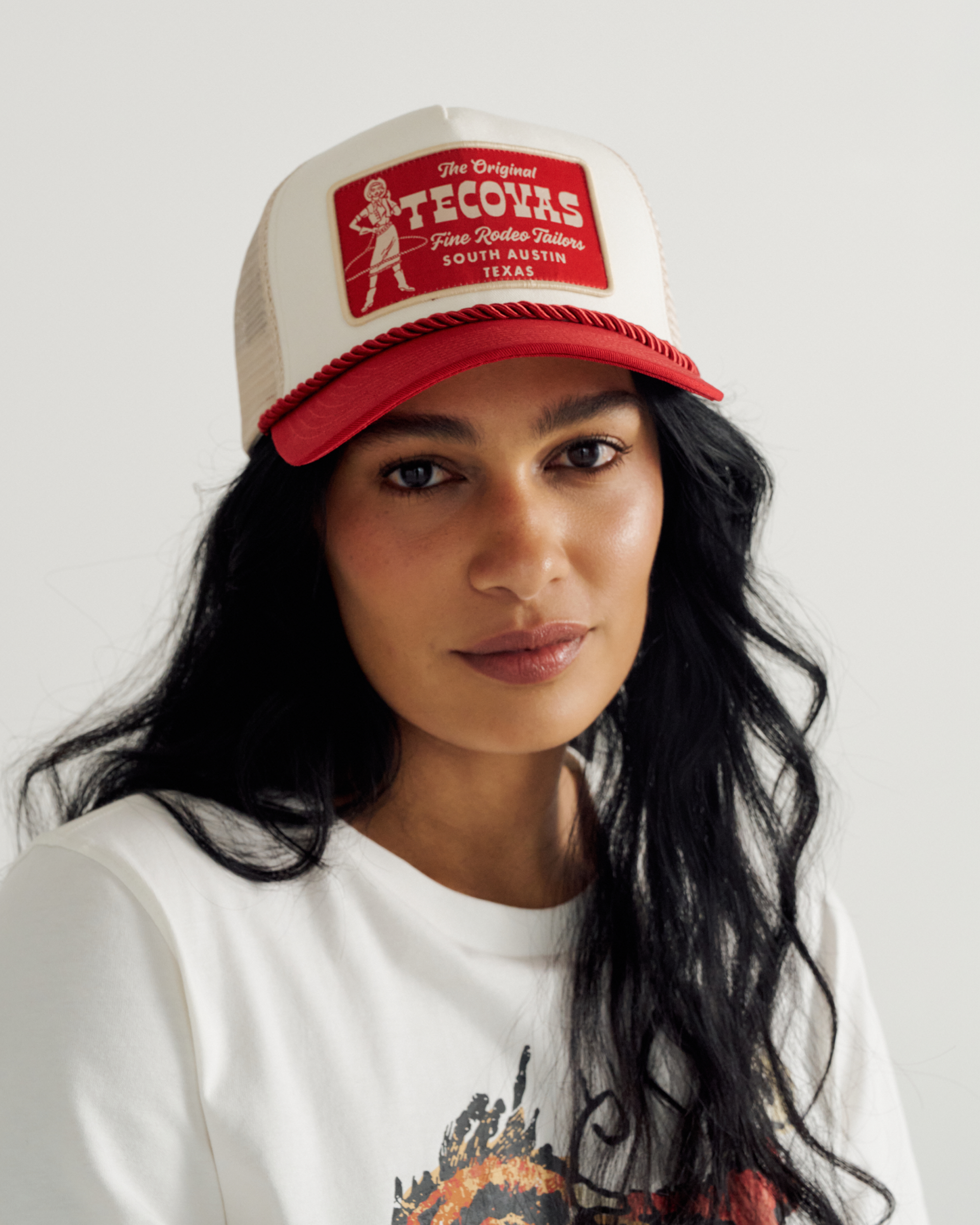 Cowgirl Patch Trucker - Red White Cotton Polyester