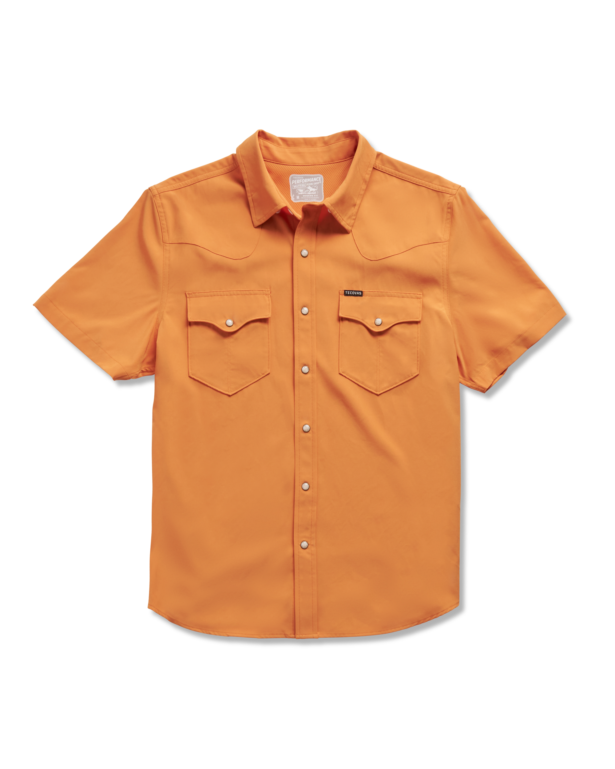 Men's Performance Short Sleeve Western Pearl Snap - Orange Zest Performance