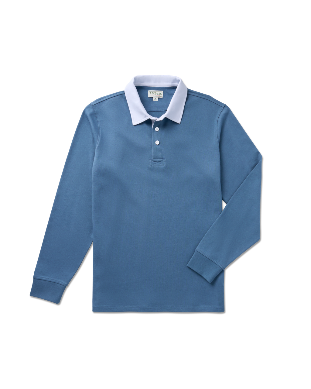 Men's Long Sleeve Polo - Blue Cotton