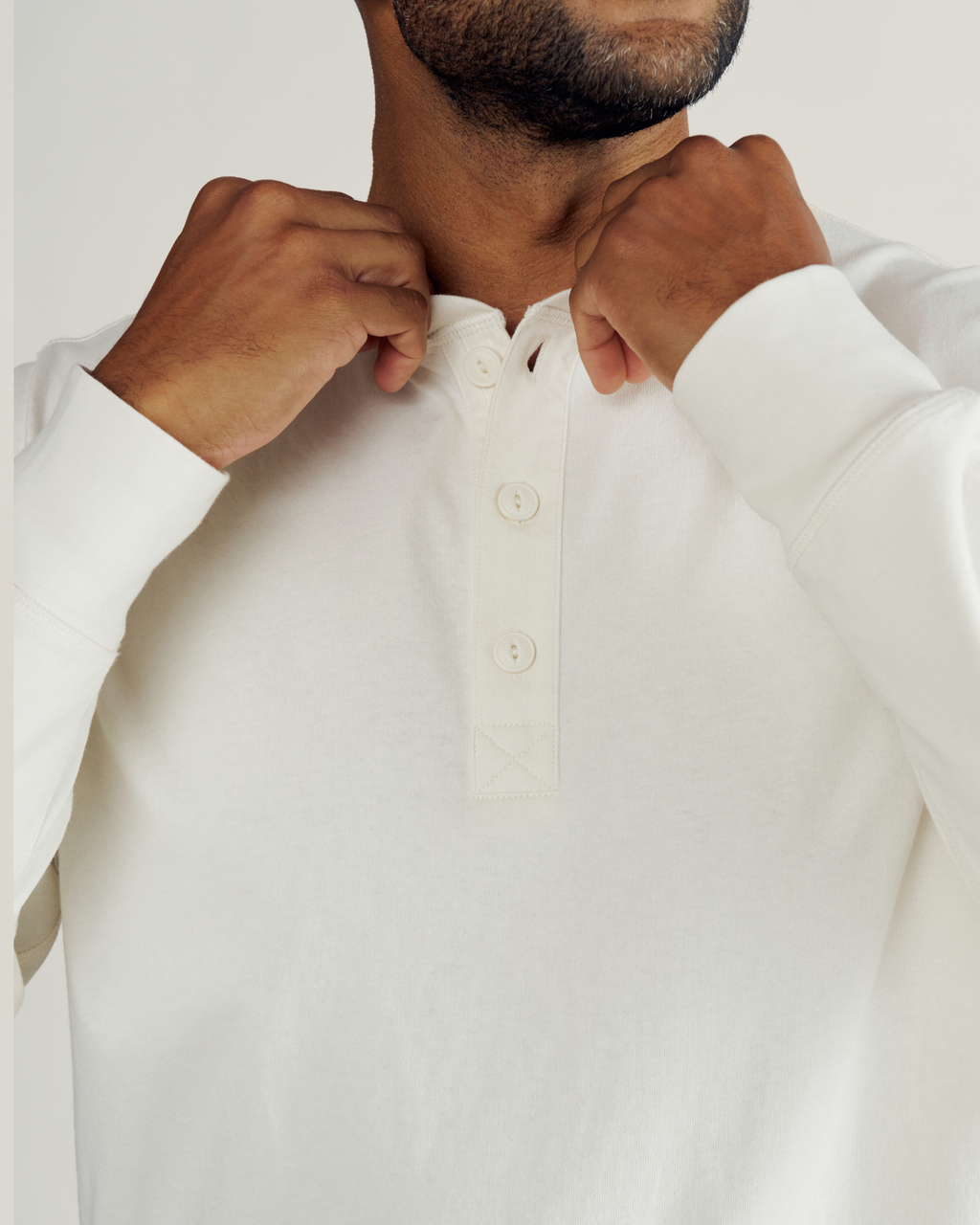 Men's Long Sleeve Henley - Whisper White Cotton