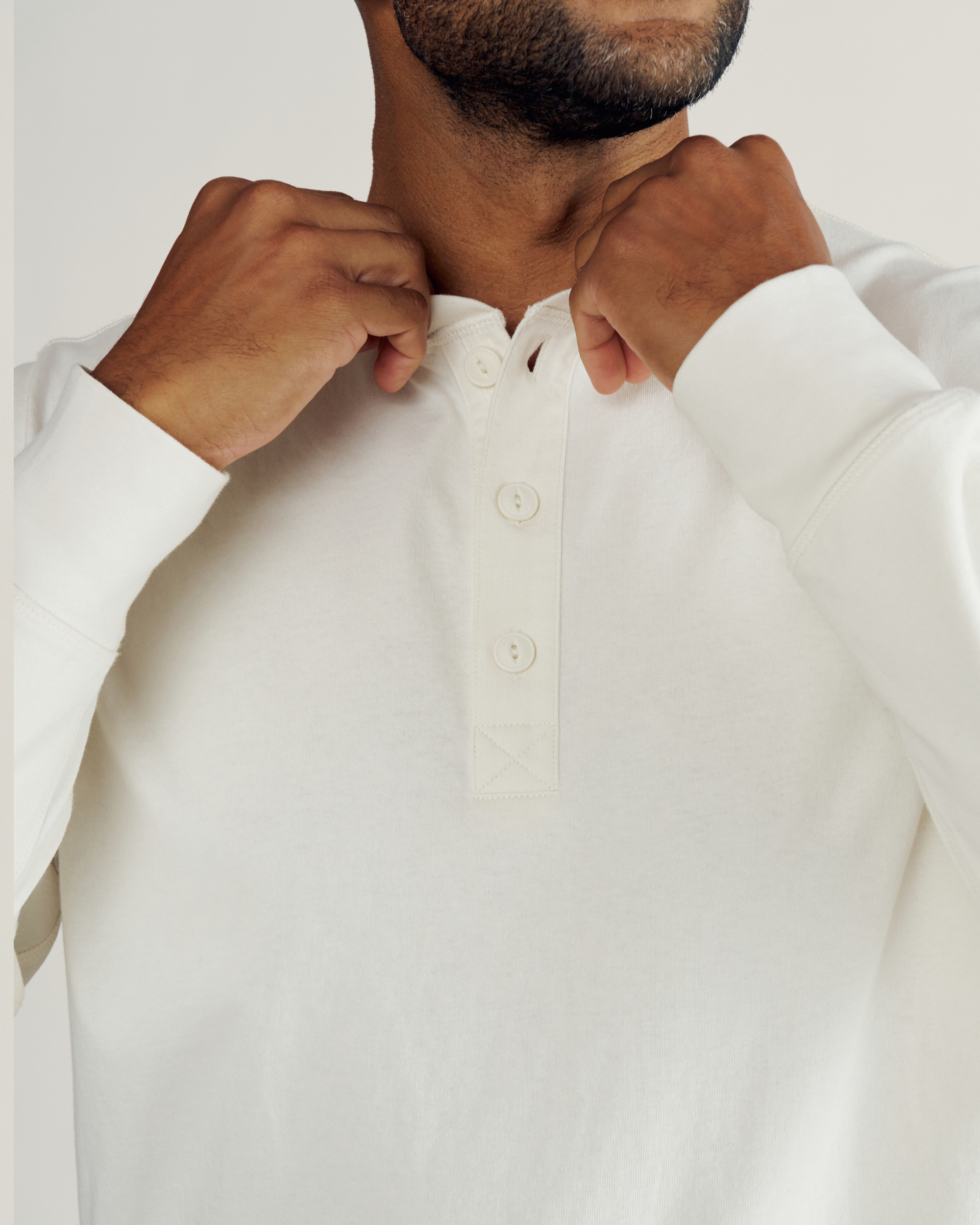 Men's Long Sleeve Henley - Whisper White Cotton