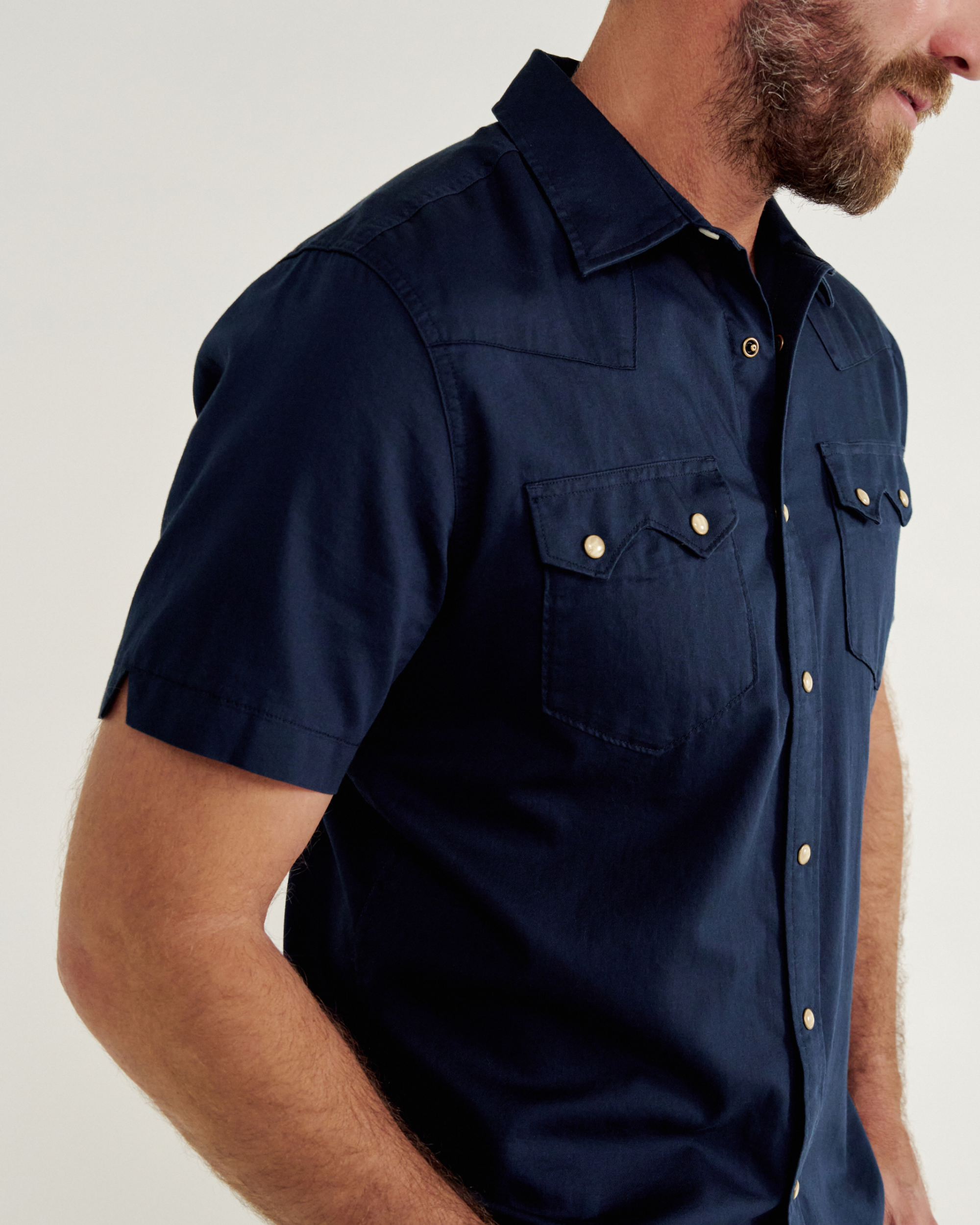 Men's Sawtooth Short Sleeve Pearl Snap - Navy Cotton
