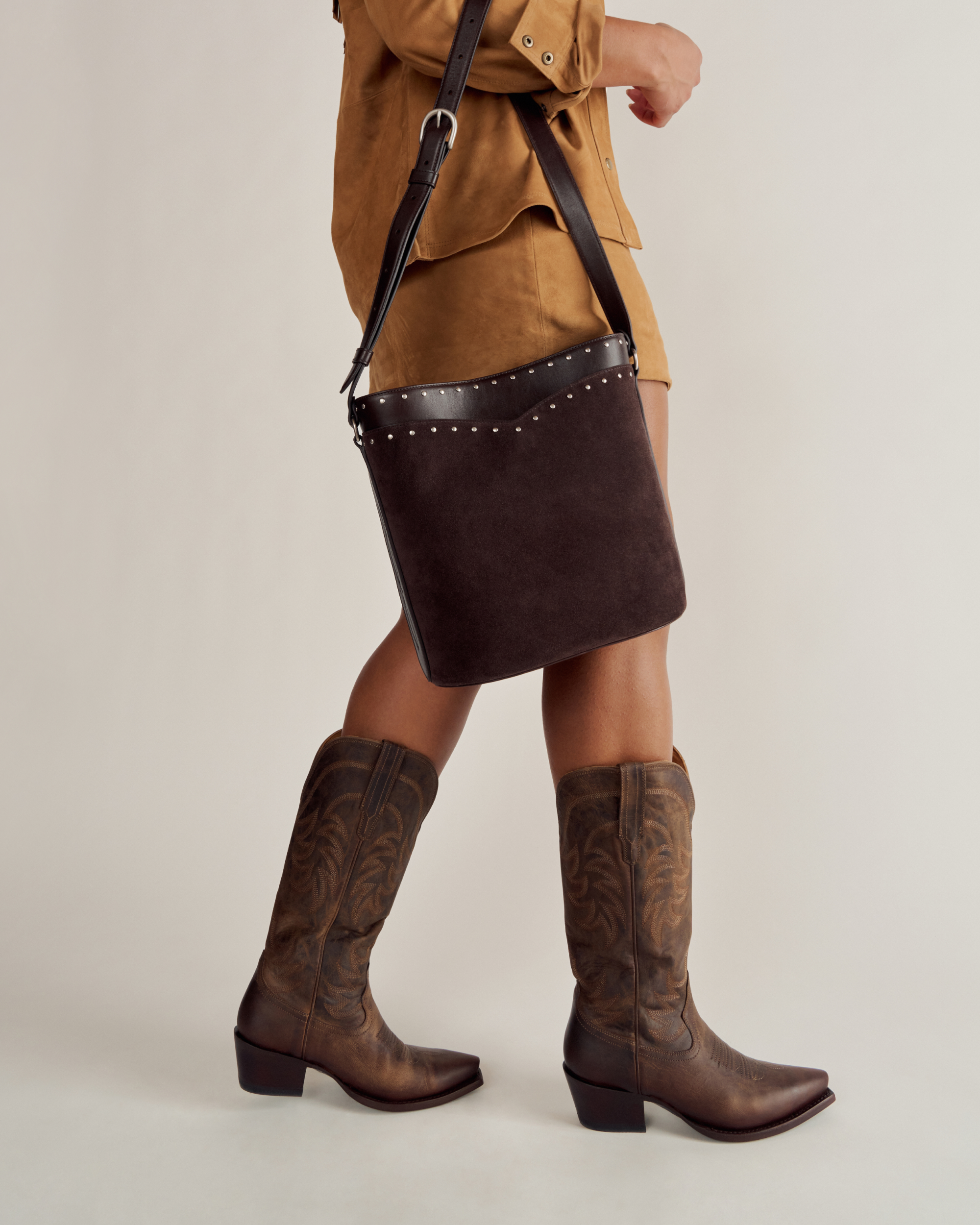 Suede Bucket Bag - Chocolate Suede Cowhide