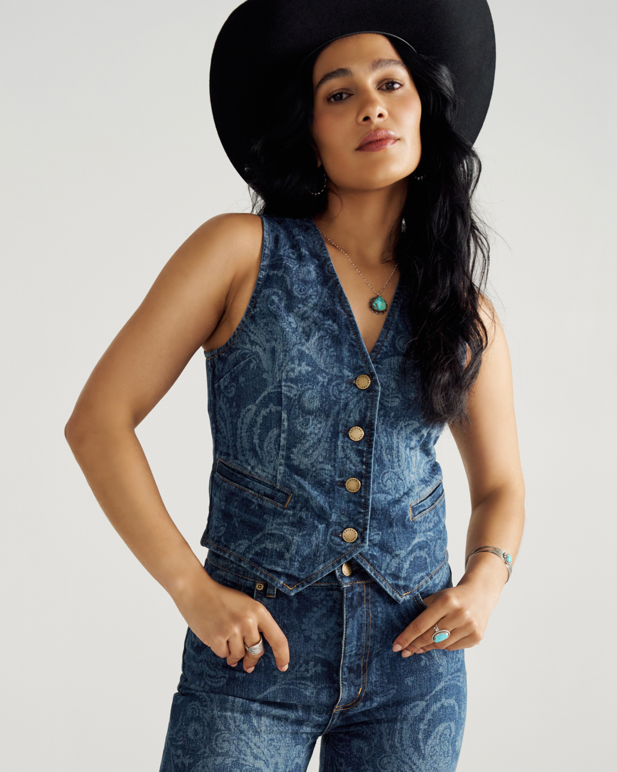 Women's Denim Vest - Blue Paisley Denim