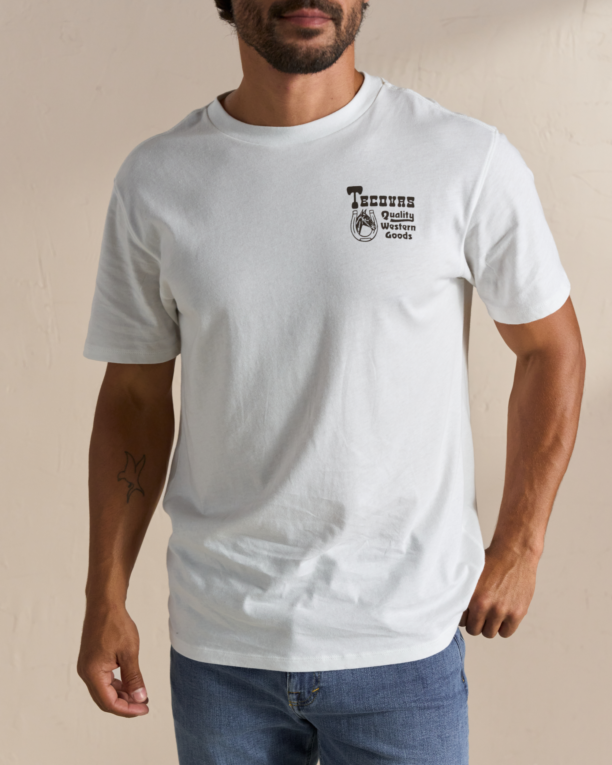 Men's Western Lucky Horses Tee - Brown Bone Pima Cotton