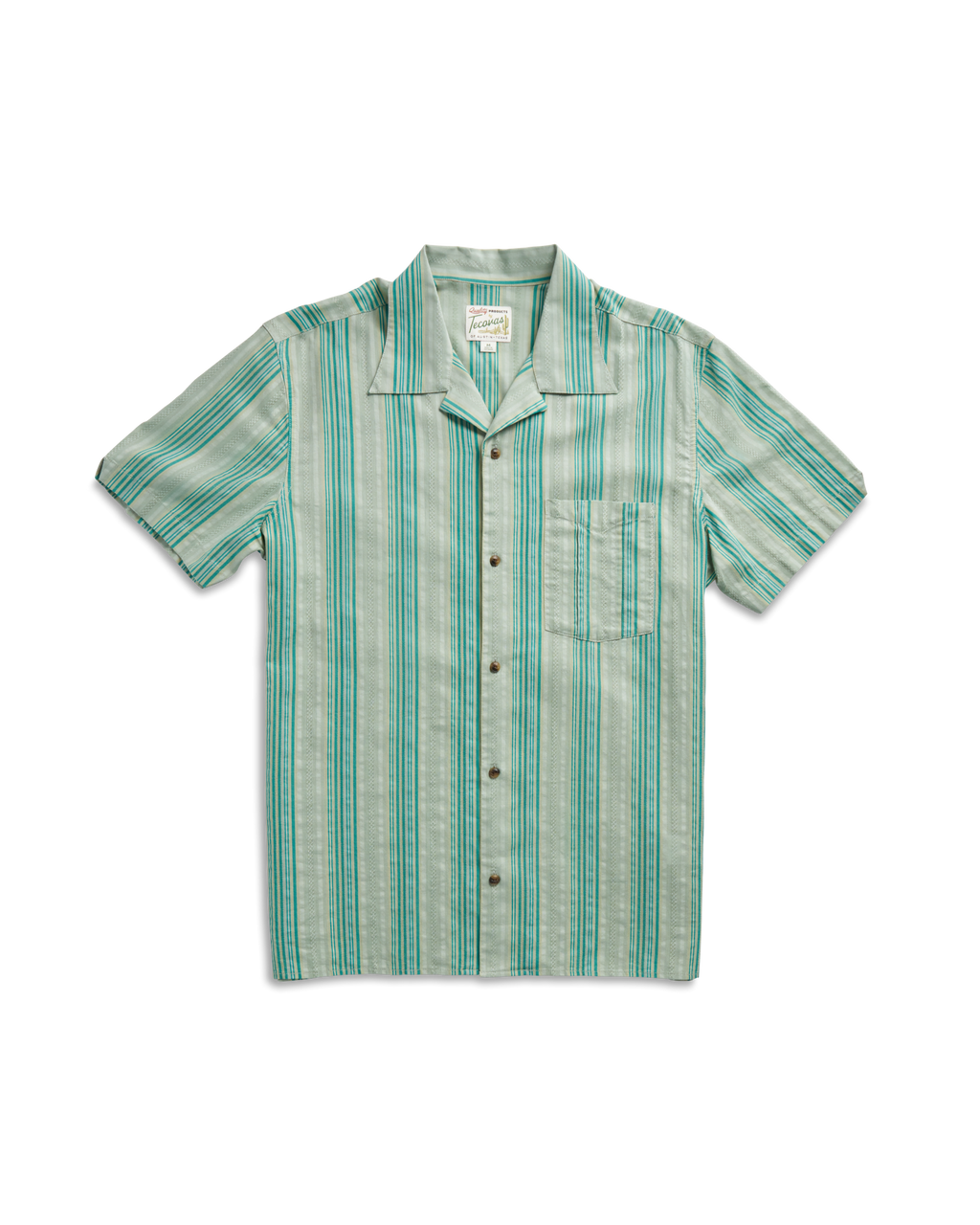 Men's Dobby Camp Short Sleeve Shirt - Light Green Teal Cotton