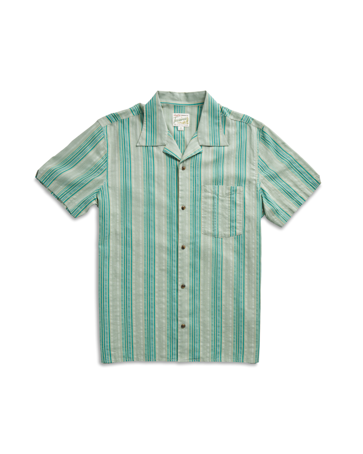 Men's Dobby Camp Short Sleeve Shirt - Light Green Teal Cotton