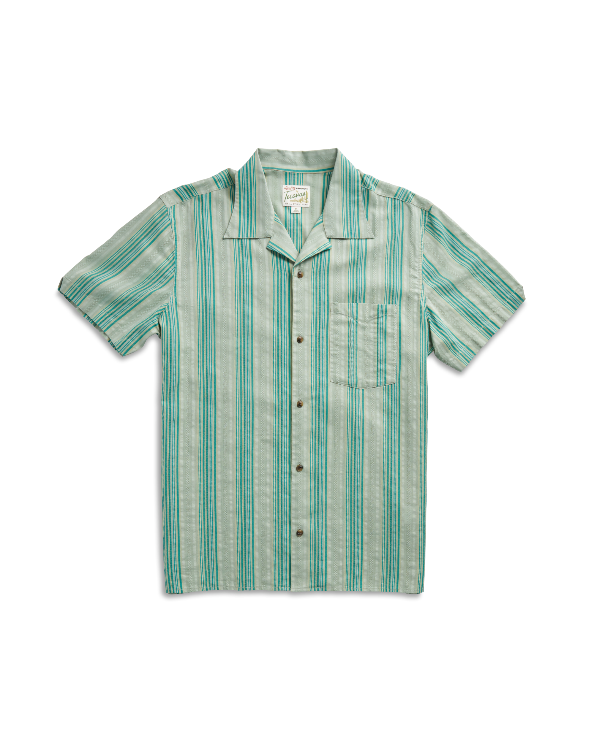 Men's Dobby Camp Short Sleeve Shirt - Light Green Teal Cotton