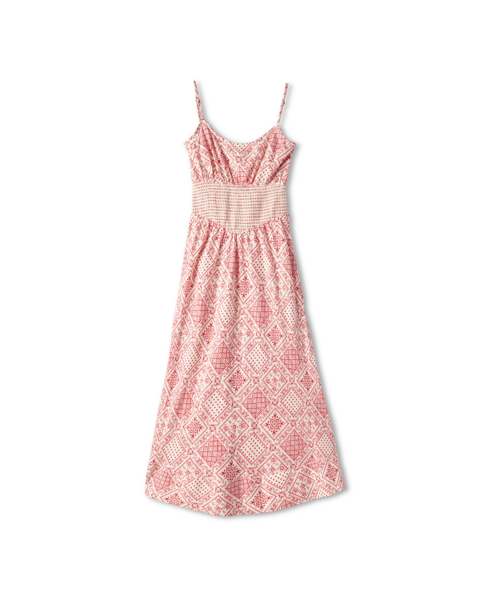 Women's Tiered Midi Dress - Red Linen Viscose