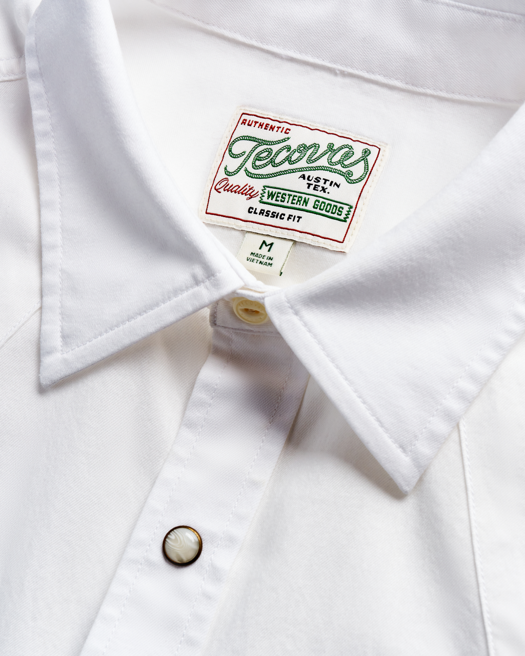 Men's Classic Fit Vintage Weight Sawtooth Short Sleeve Pearl Snap - White Cotton