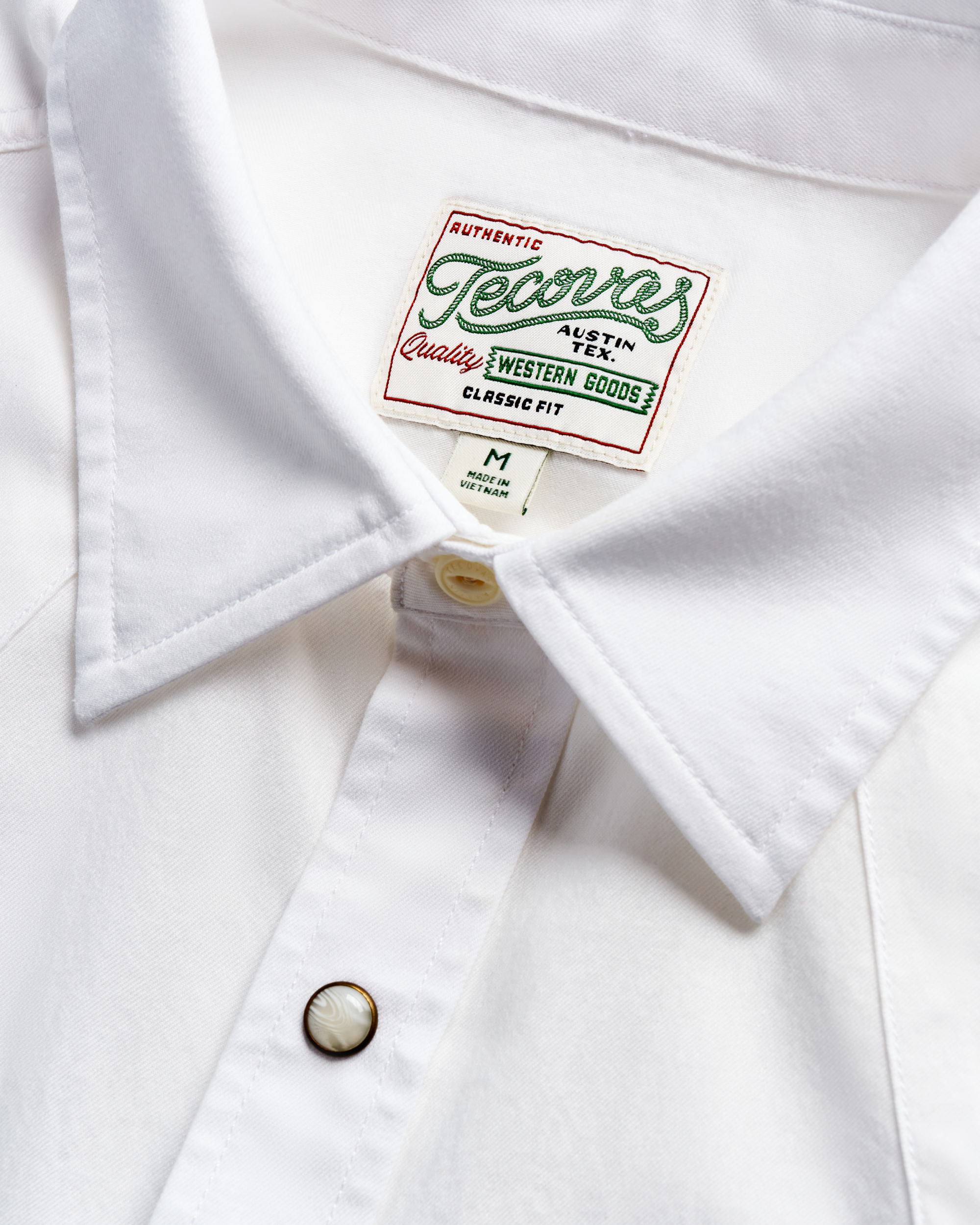 Men's Classic Fit Vintage Weight Sawtooth Short Sleeve Pearl Snap - White Cotton